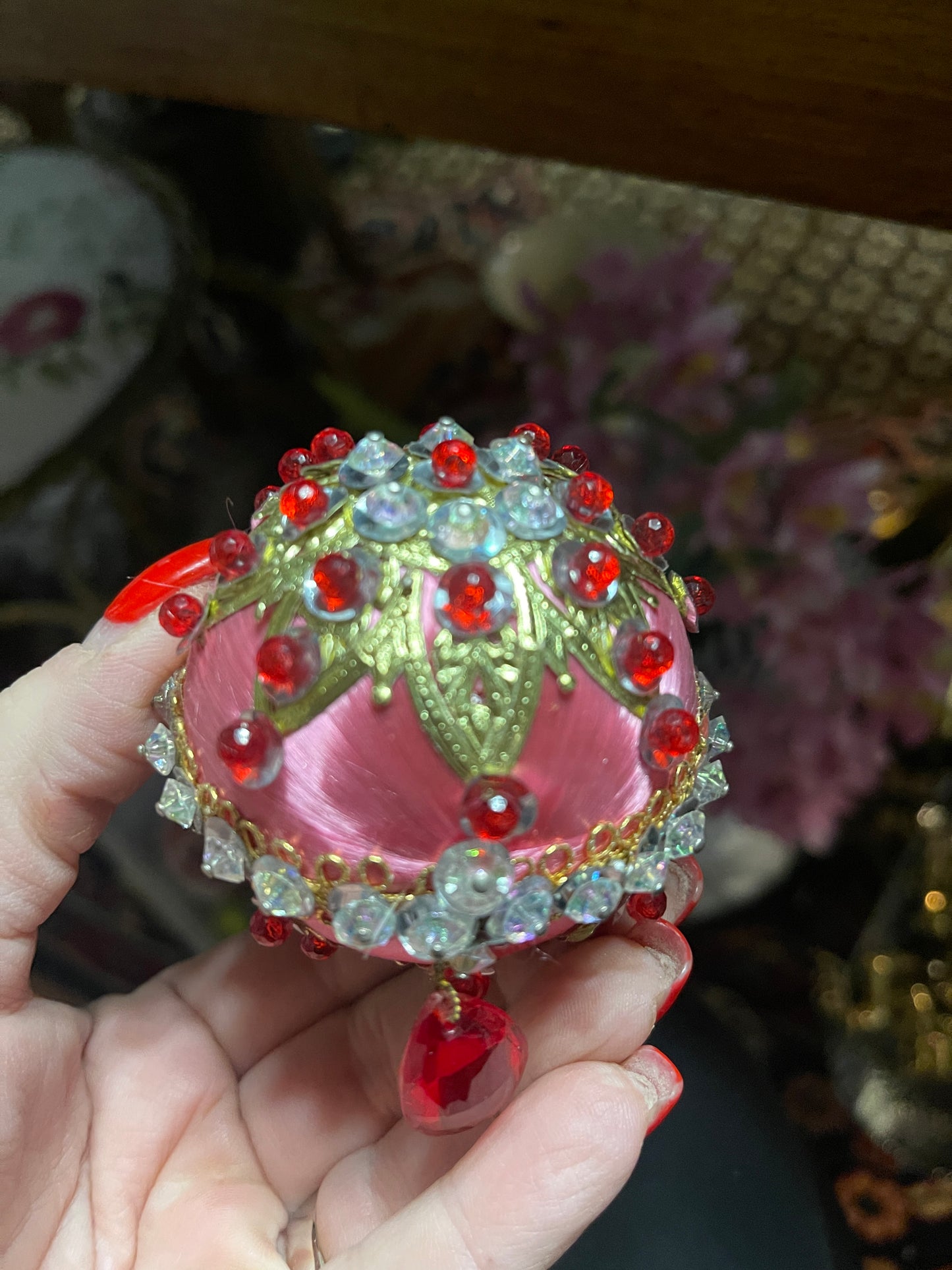 Vintage Pink and Gold Push Pin Christmas Ornament