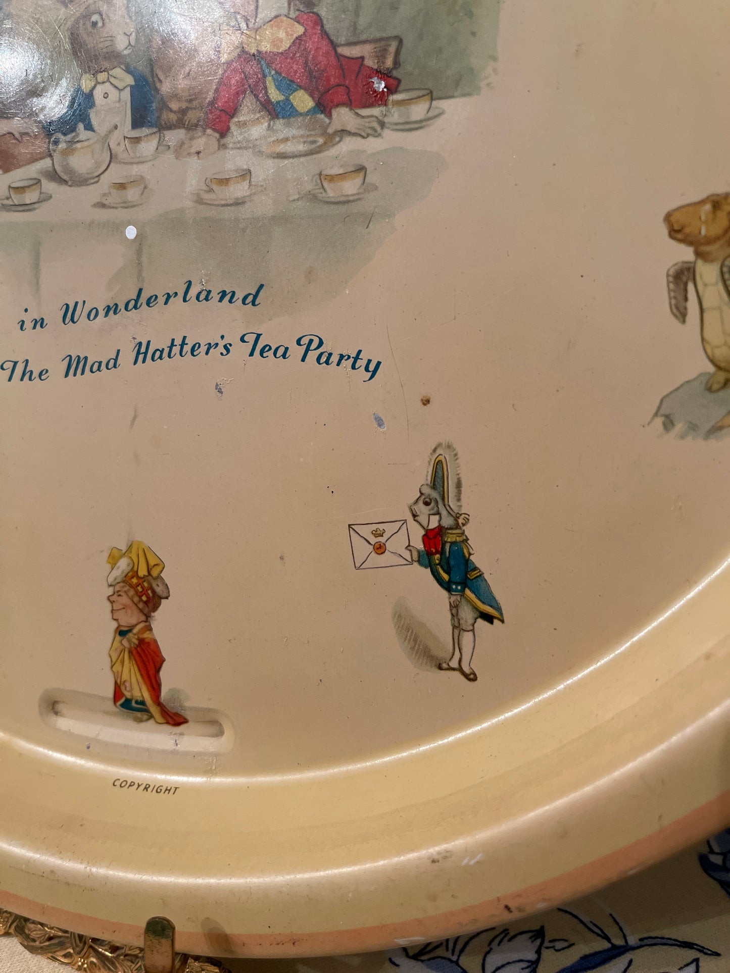 Vintage Tole Mad Hatter aTea Party Alice in Wonderland Tray, Made in England