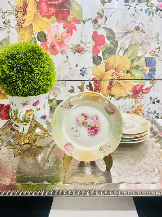 Bavaria Schumann Lustre Rose Plates- Set of Six- Estate Plate Wall