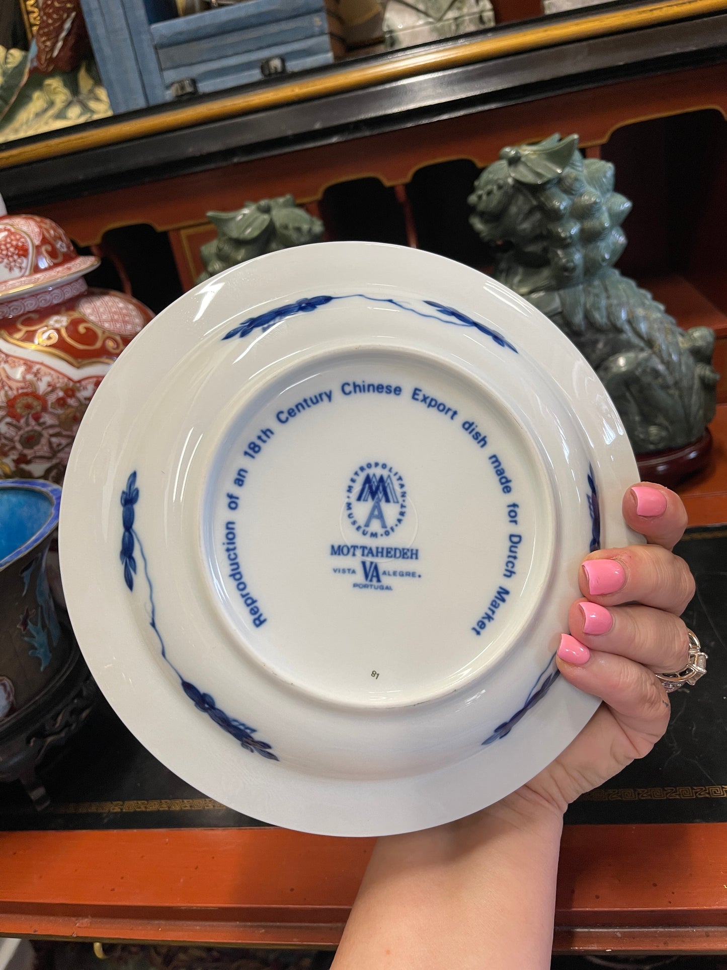 Blue & White Chinese Export Style Plate – Mottahedeh Dutch Market- Delft Style