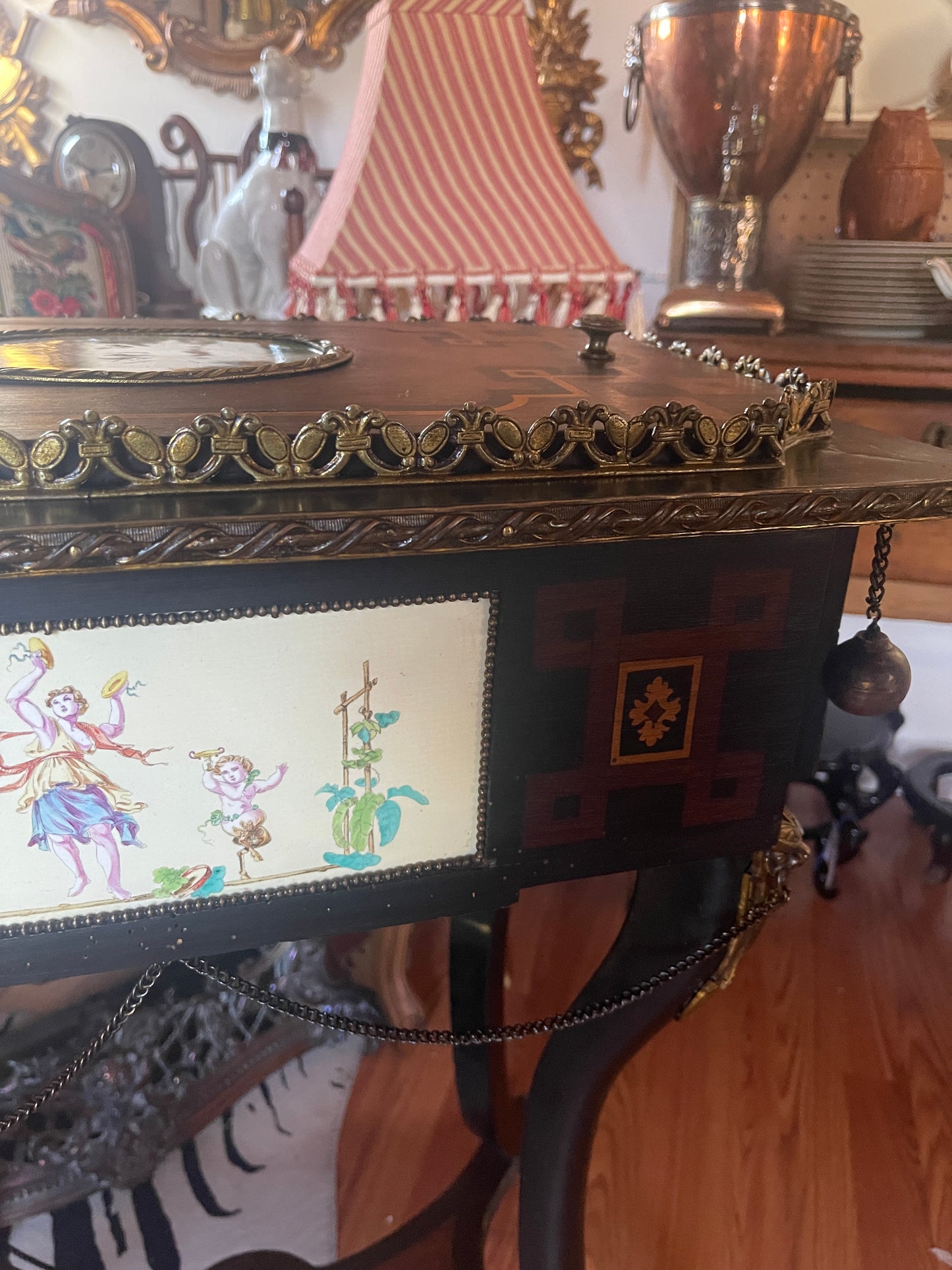 Antique Neoclassical Jardiniere Planter Table with Ormolu Detail and Painted Porcelain, Napoleon III, French Antique, Bronze, Estate Decor