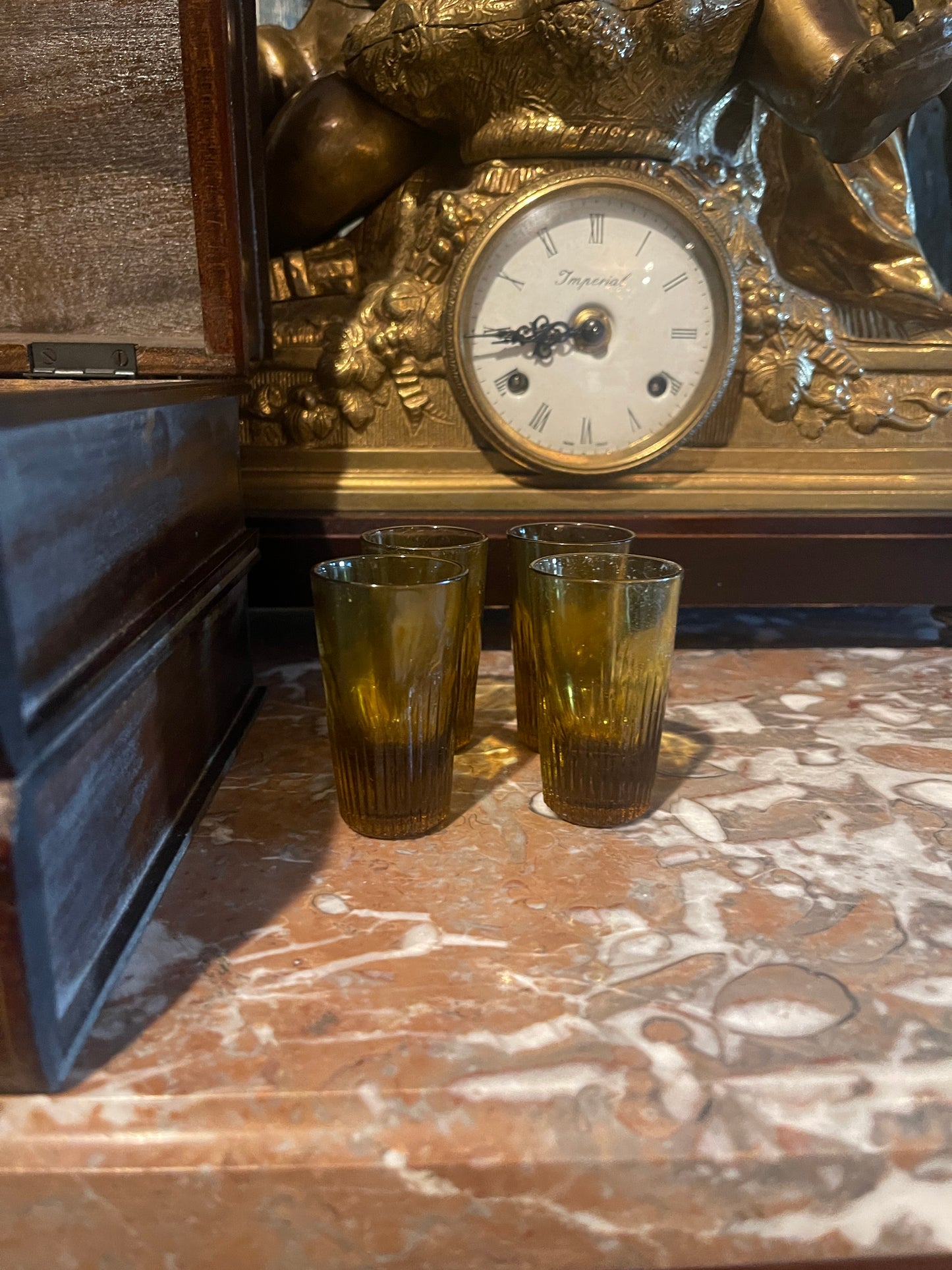 Vintage Japanese Wood “Book Stack” Box with Amber Glass Inset — Mid-Century Bar Set, Made in Japan