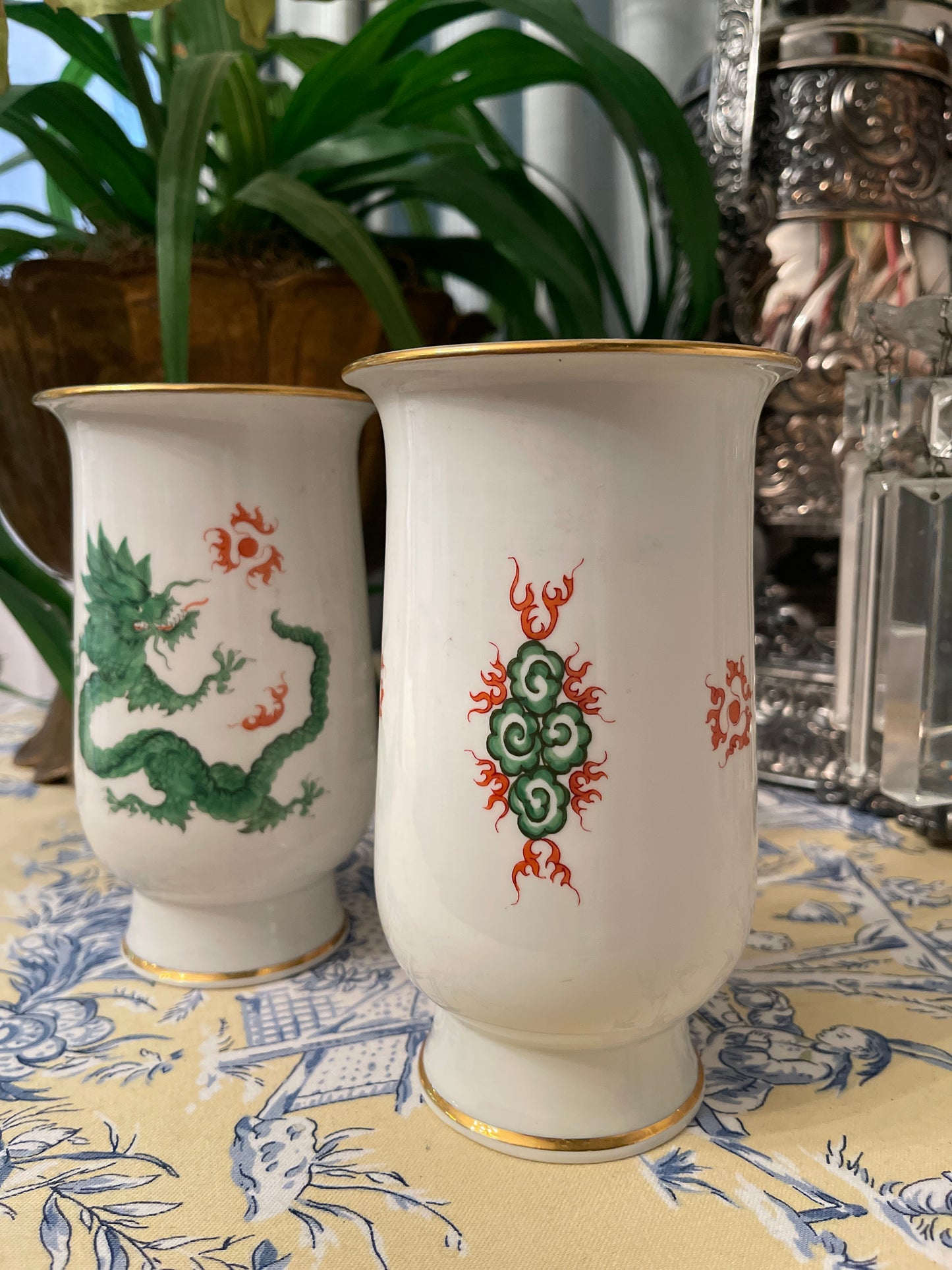 Meissen Ming Dragon Vase, Meissen Green Ming Dragon, Chinoiserie Decor