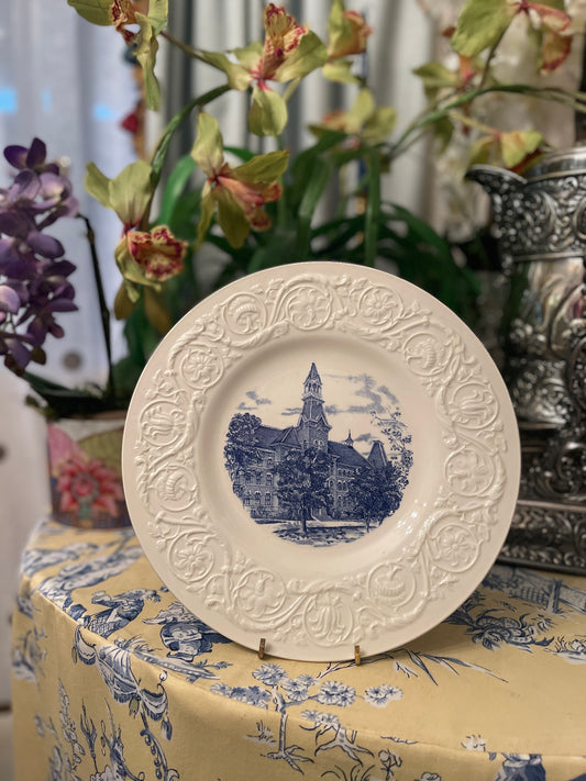 Georgia Burleson Hall Baylor University Blue and White Wedgwood Commemorative Plate
