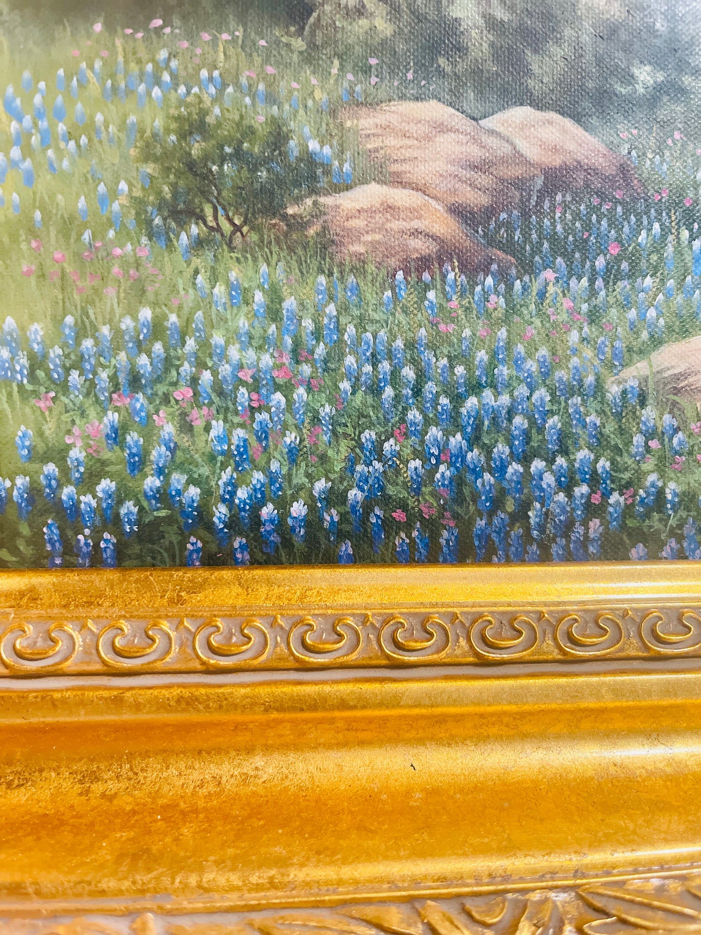 Vintage Texas Hill Country Landscape with Bluebonnets by Listed Artist, Judy Gibson