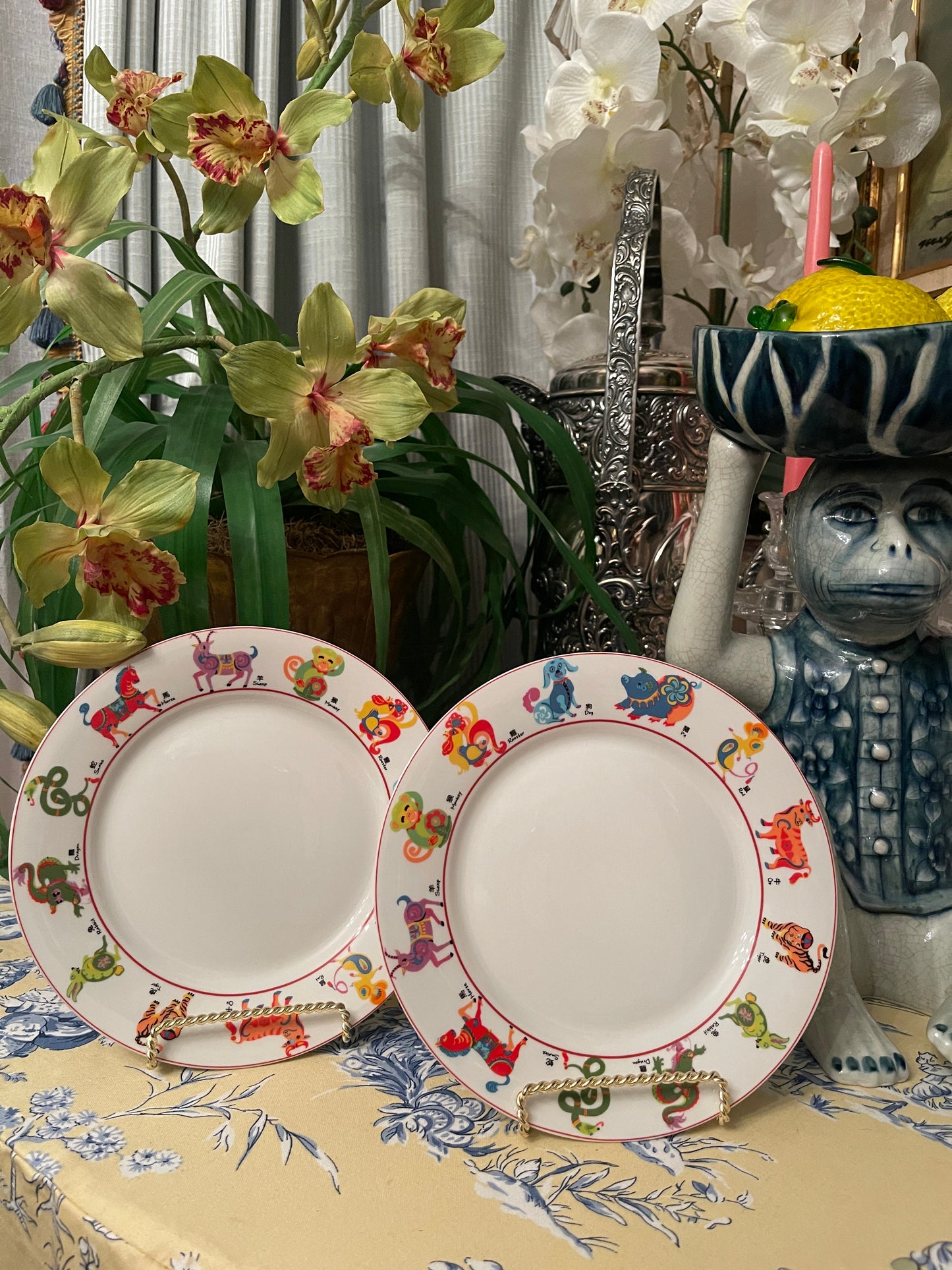 Pier 1 Chinese Zodiac Plates, Sold in Pairs, Chinese New Year, vibrant and whimsical