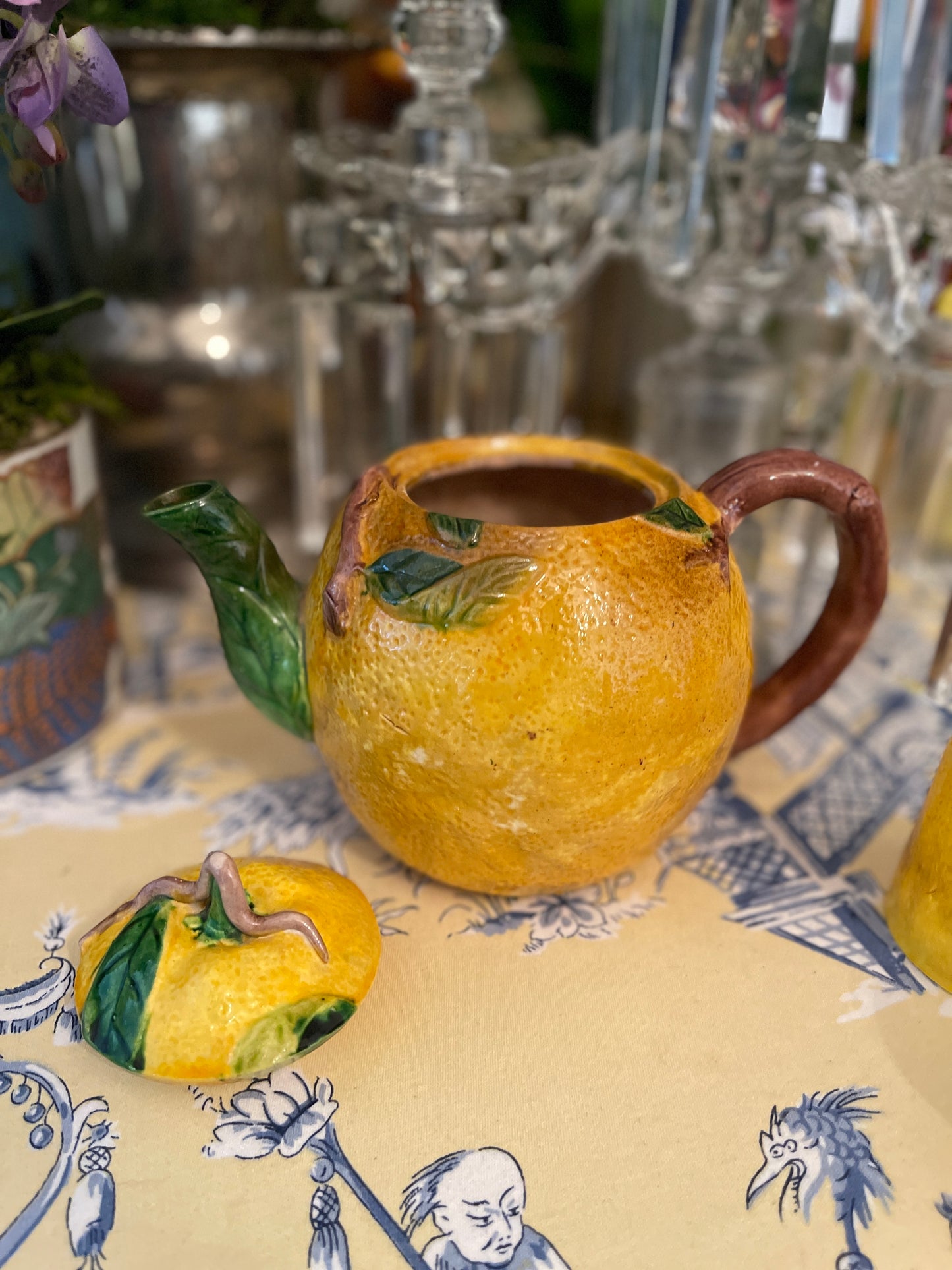 Vintage Majolica Lemon Tea Set, Made in Japan