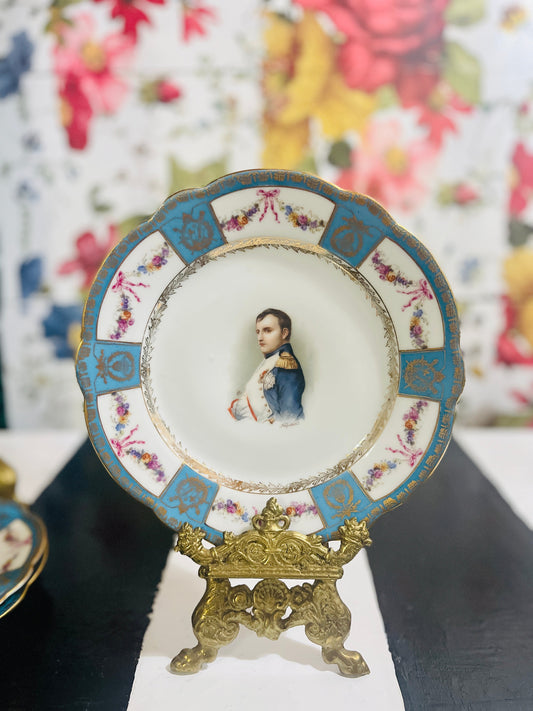 VINTAGE NAPOLEONIC PORTRAIT CABINET PLATES — SET OF FOUR | CROWNED “N” MARK