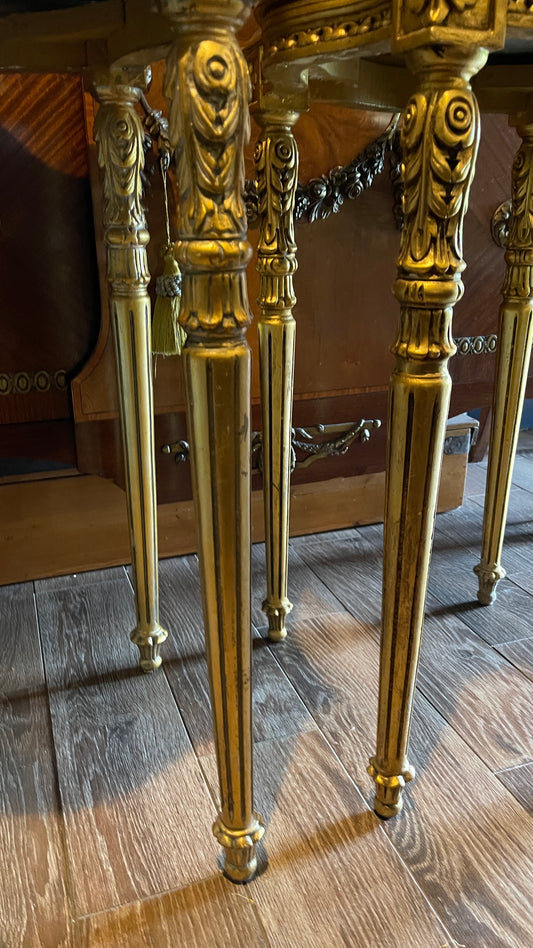 Pair of Giltwood Side Tables with Green Marble Tops | Louis XVI Style Accent Tables, Vintage, Estate Sourced