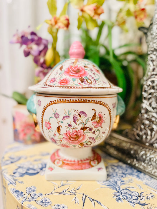 Vintage Pink Chinoiserie Lidded Compote