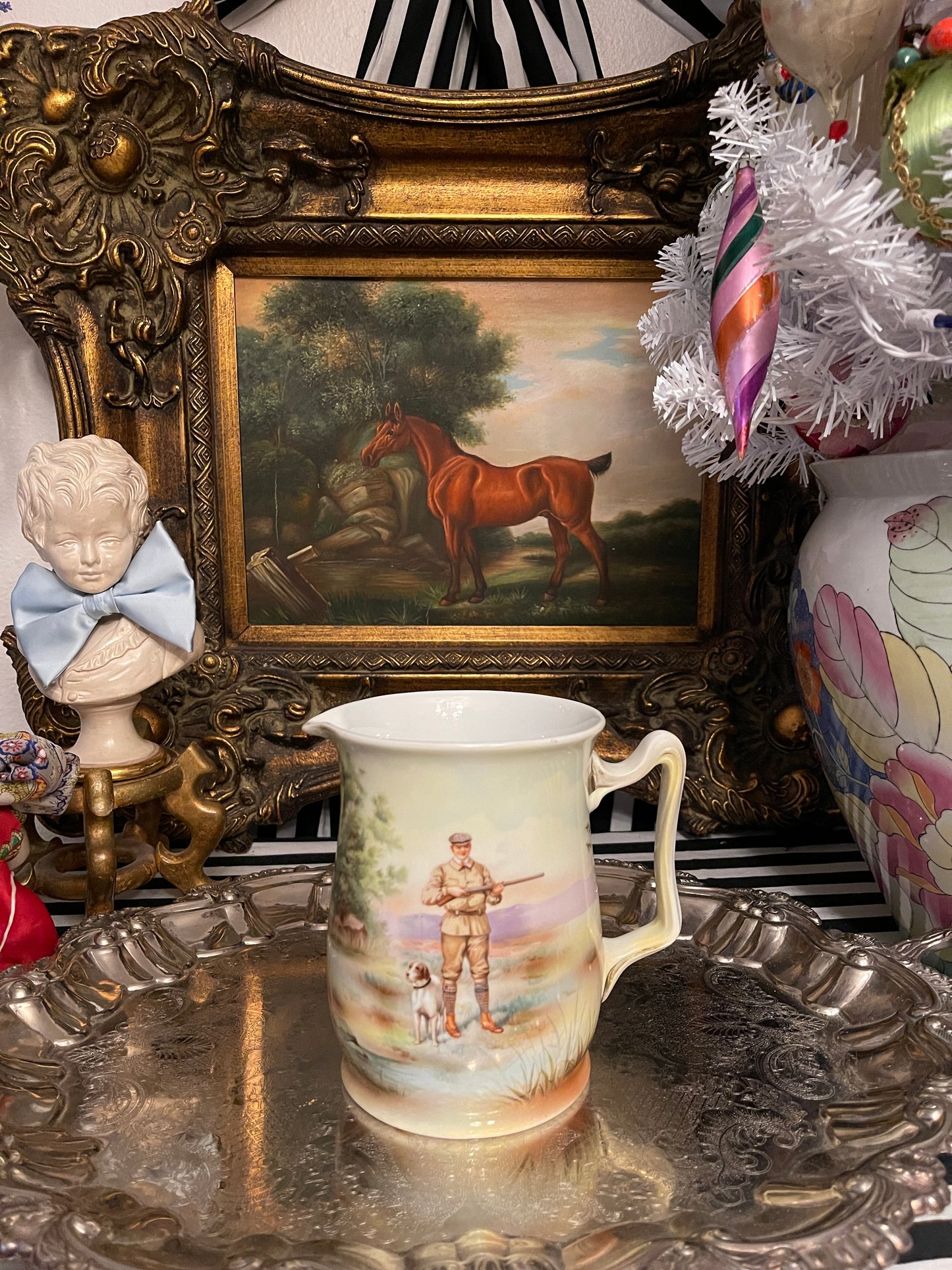 Royal Bayreuth Bavaria Pheasant Hunt Scene Pitcher, Vintage