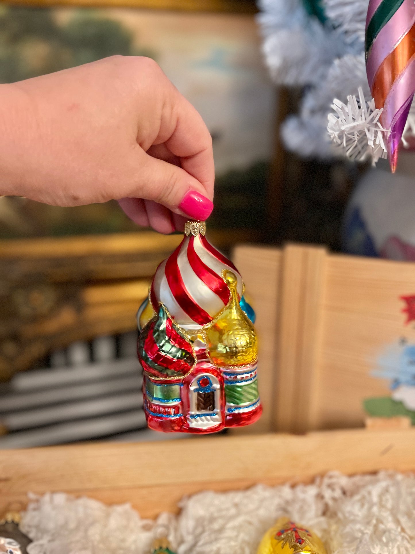 Vintage Kurt Adler Russian Collection of Polonaise Handblown Glass Ornaments in the Original Box, Made in Poland