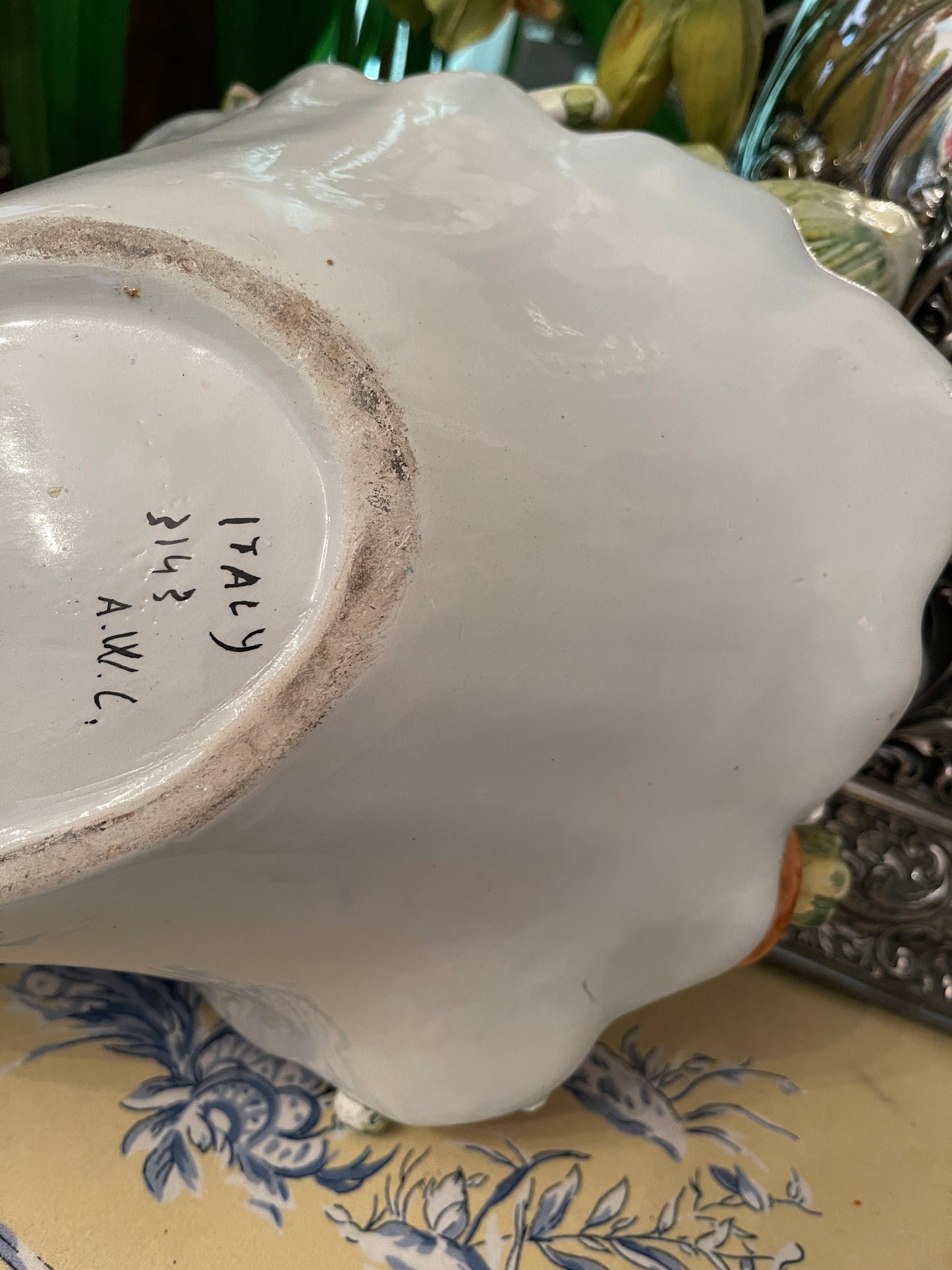 Vintage Italian Cornucopia, Hand Painted Porcelain