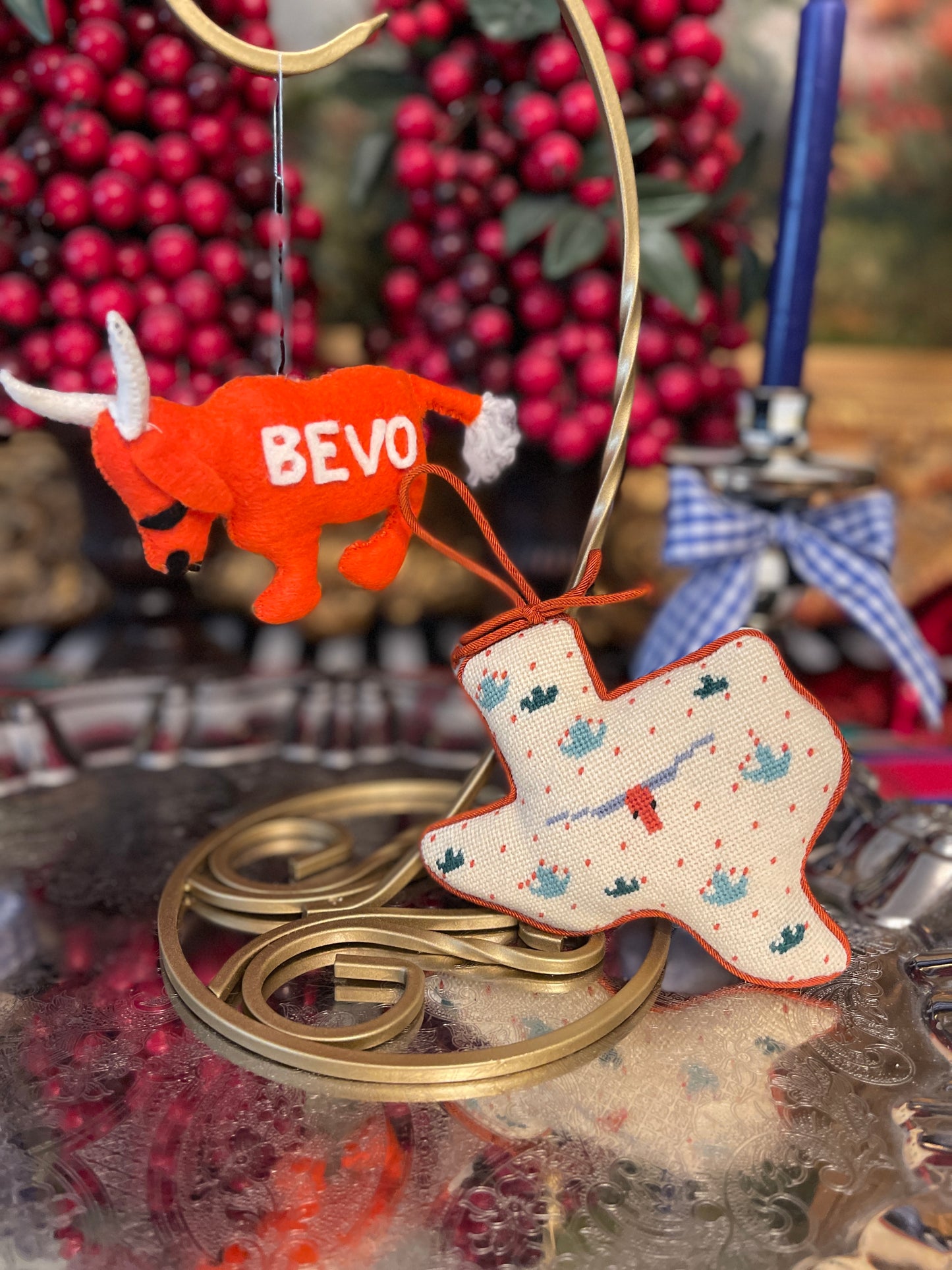 Texas Ornaments- Bevo/ State of Texas Needlepint