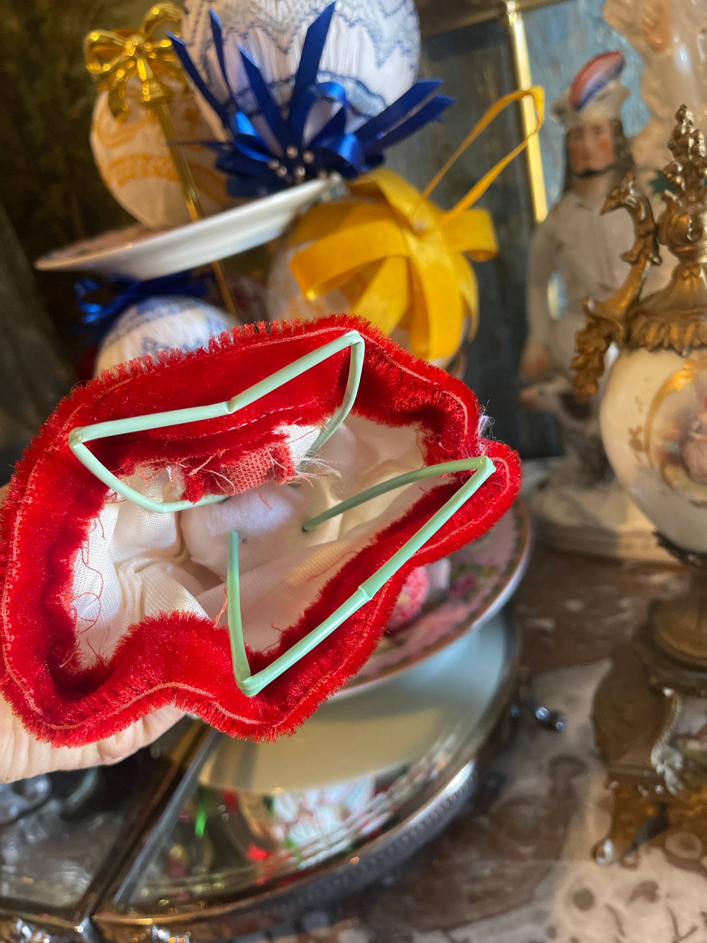 Vintage Dream Doll Christmas Shelf Decor, Red and Cream