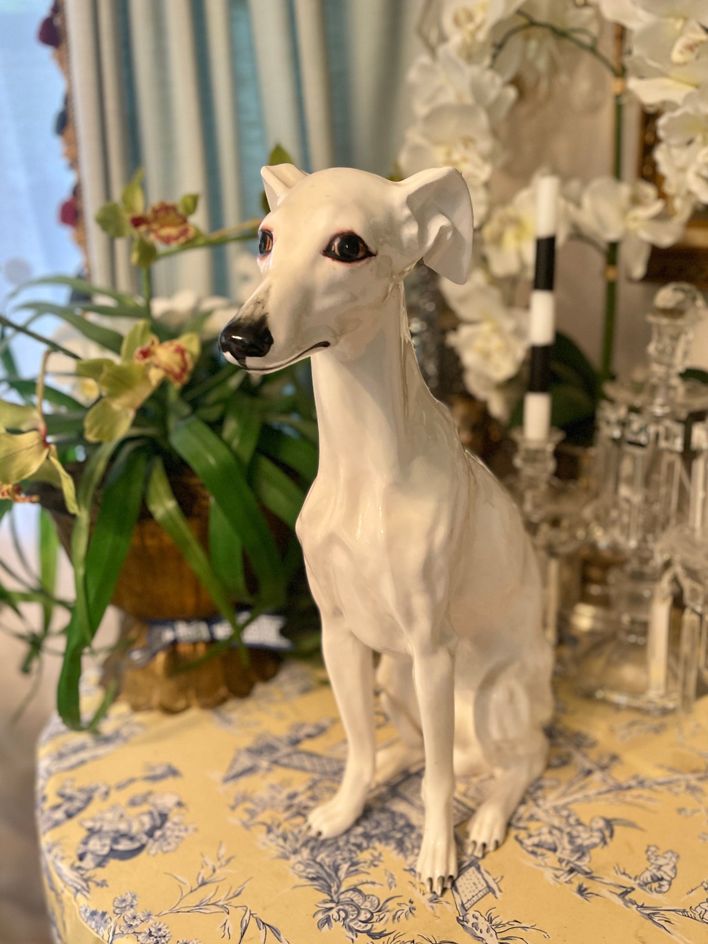 LARGE Italian Greyhound /Whippet, Hand Painted Porcelain
