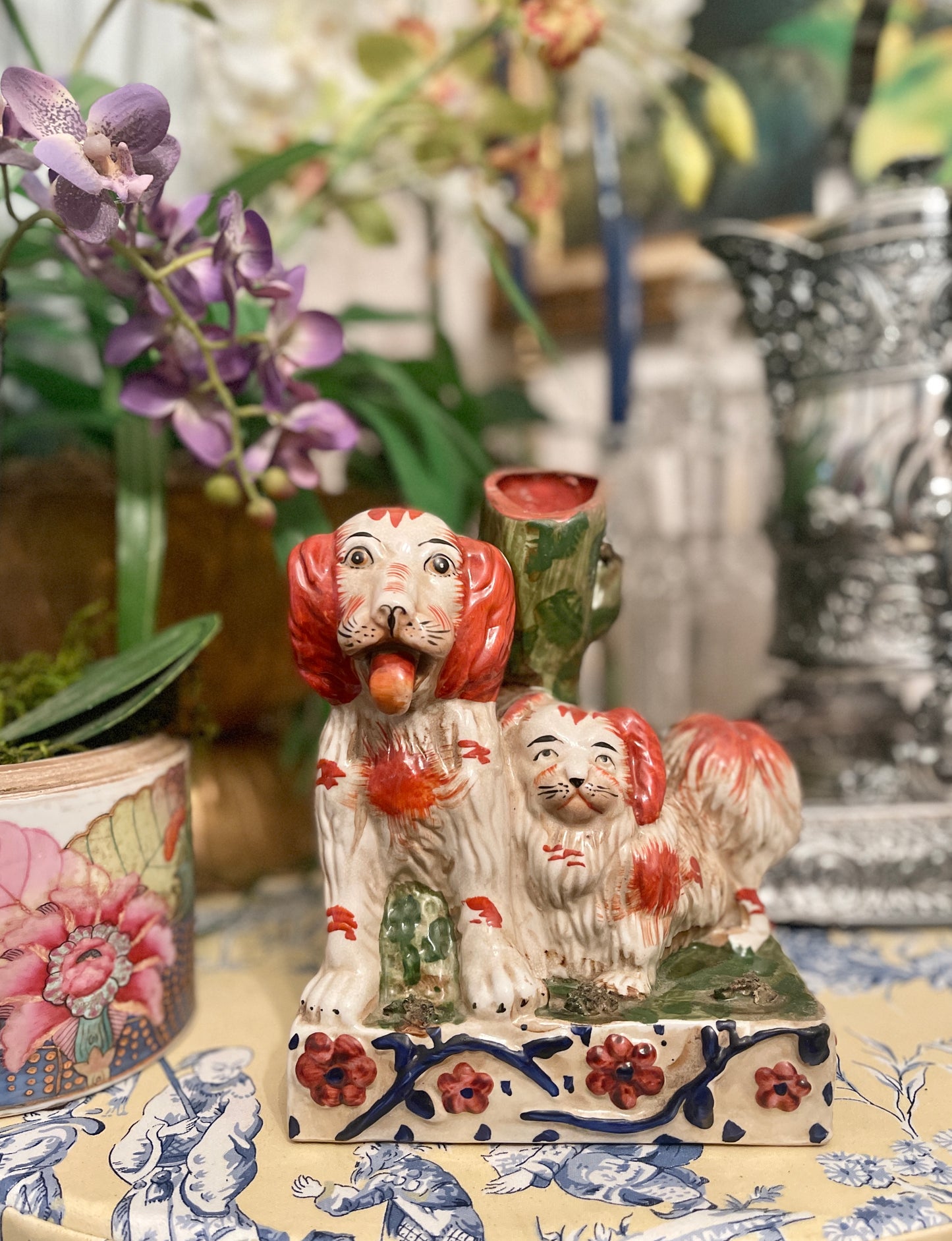 Large Staffordshire Style Dogs Spill Vase