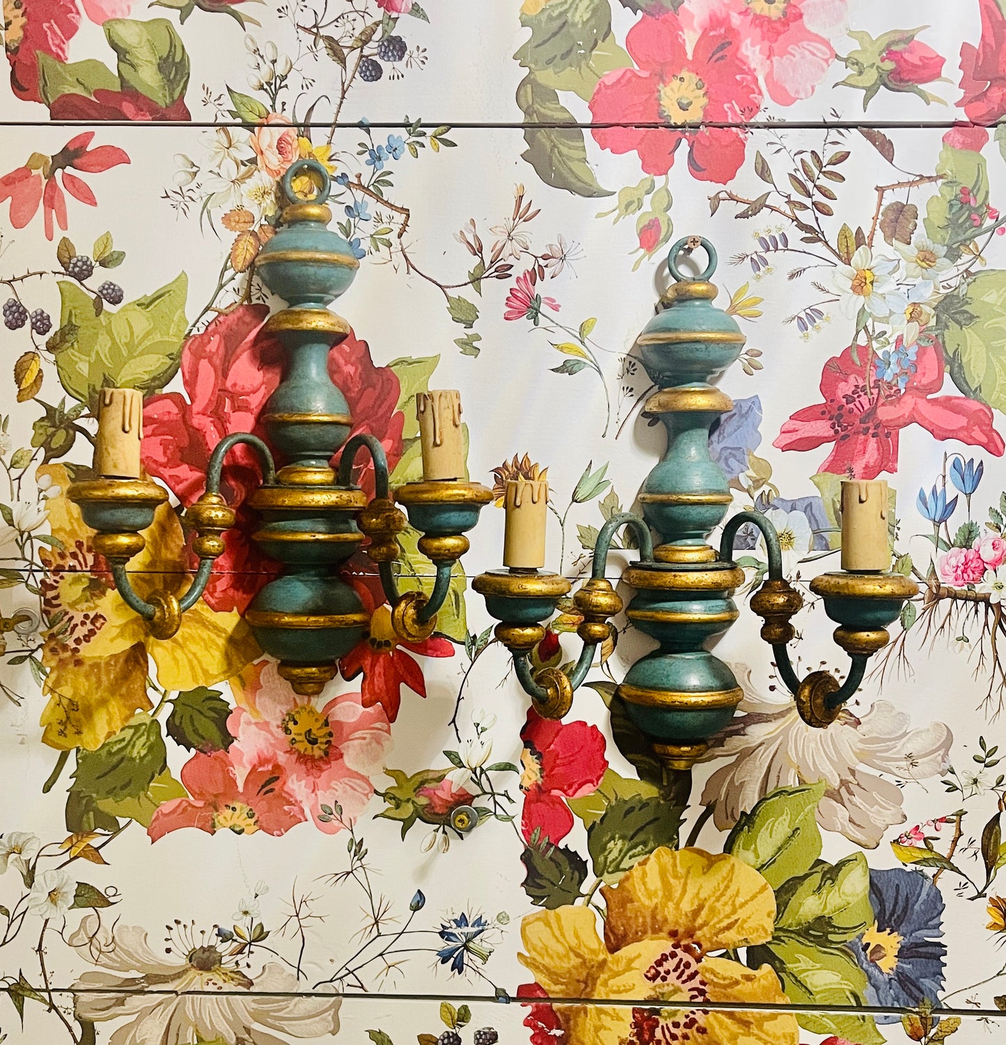Italian Sconces, Hand Painted with Gilt Accents, Wired, Early 20th Century