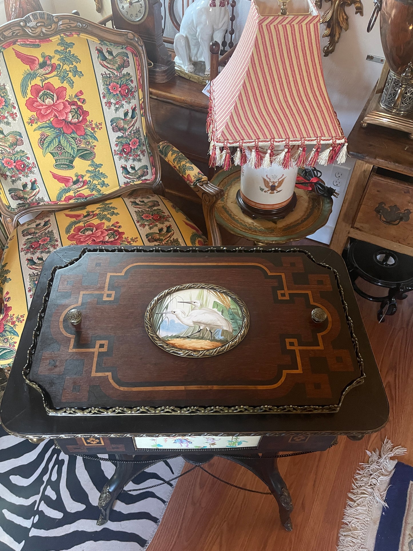 Antique Neoclassical Jardiniere Planter Table with Ormolu Detail and Painted Porcelain, Napoleon III, French Antique, Bronze, Estate Decor