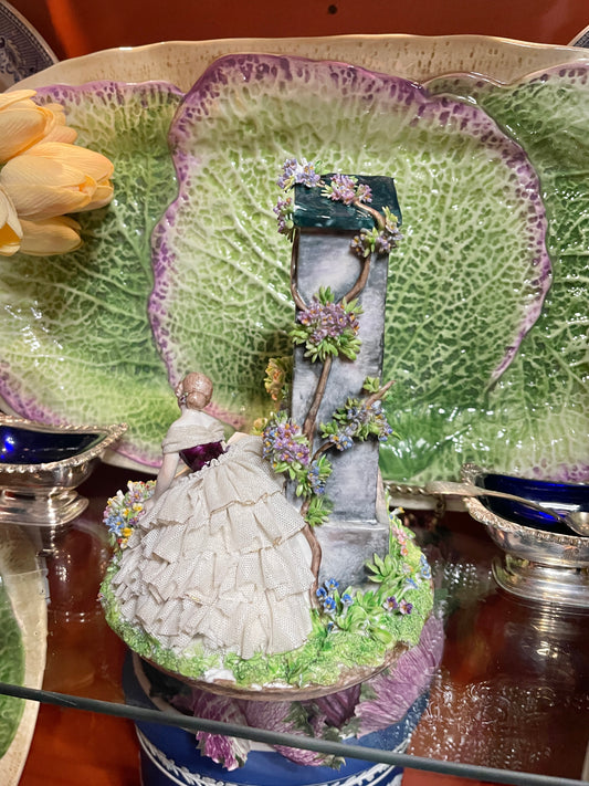 Luigi Fabris (Fabris Italy) Porcelain Lace Lady Figurine | Romantic Italian Figural Scene | Applied Flowers