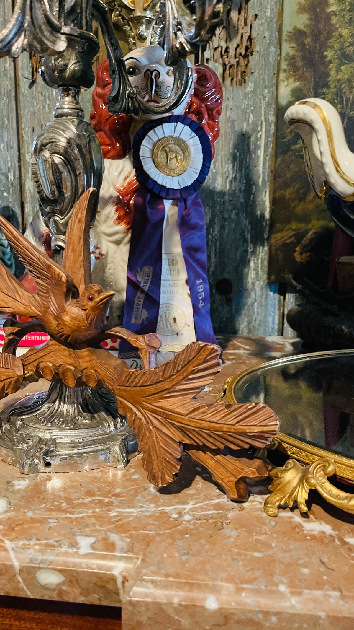 Antique Hand-Carved Wood Bird & Foliage Wall Hanging, Furniture Salvage