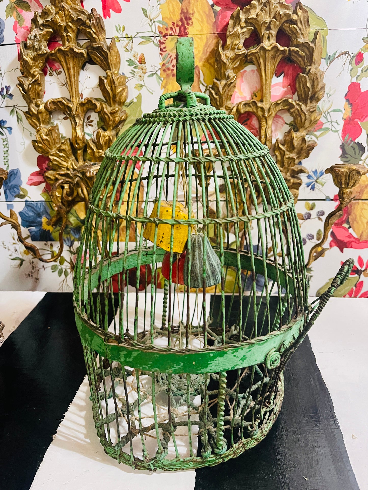 Vintage Tole Bird Cage with Bells
