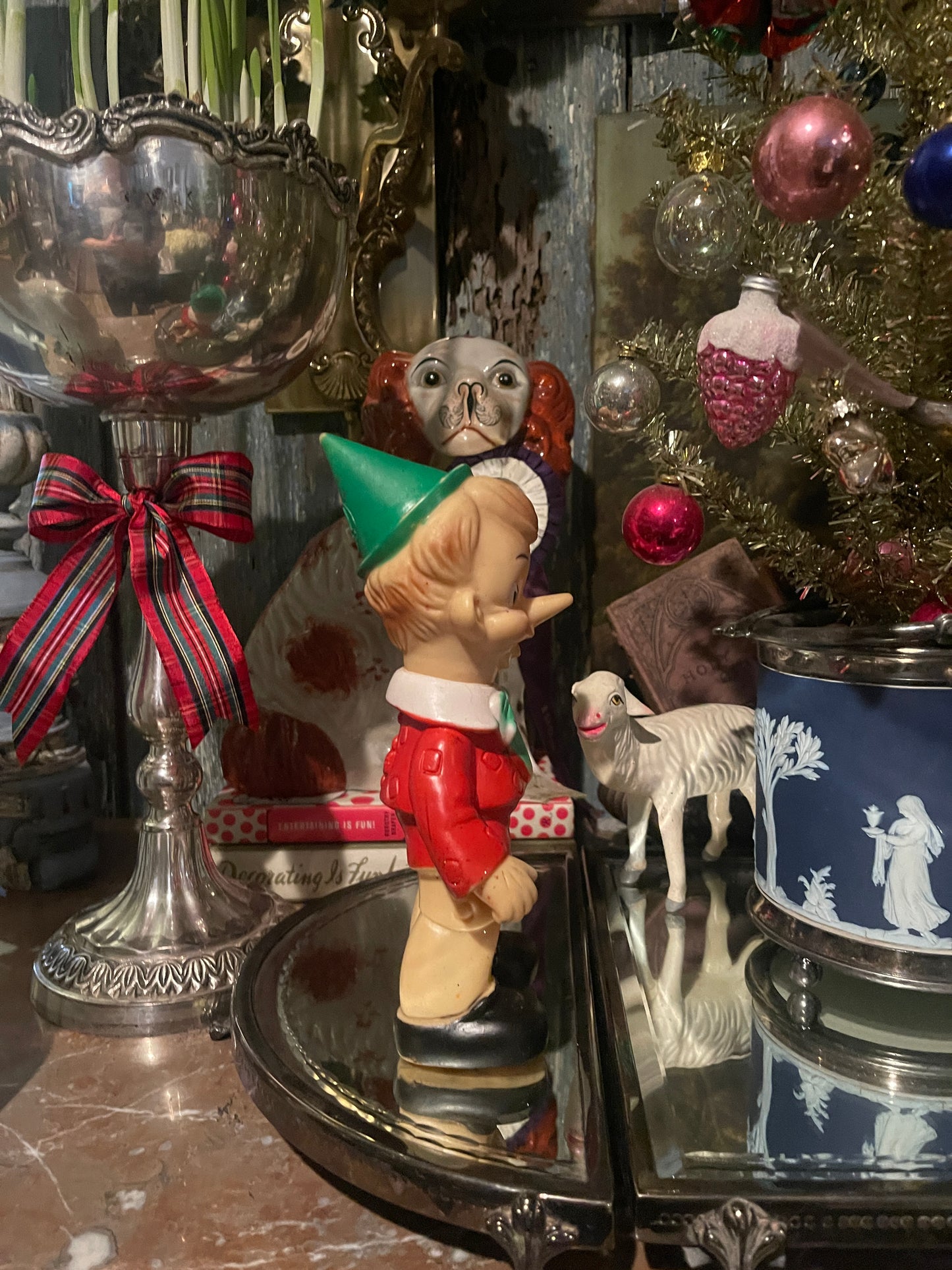 Vintage Italian Mid-Century Rubber Pinocchio Figurine — Hand-Painted, Storybook Charm, 1960s