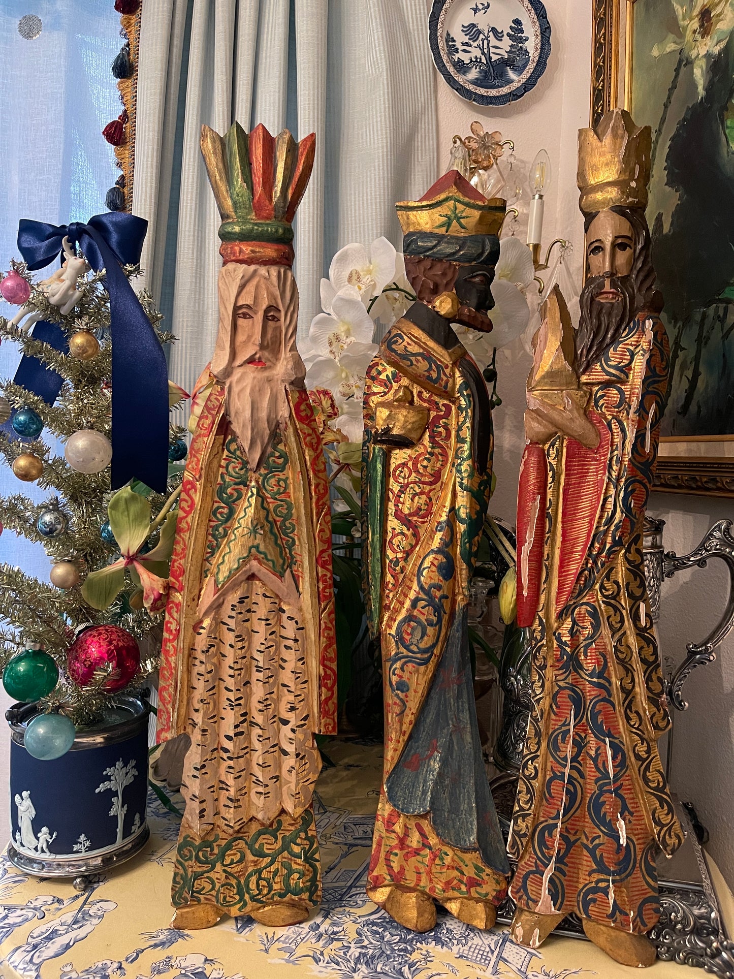 Fantastic Vintage Wise Men, Carved Wood, Hand Painted