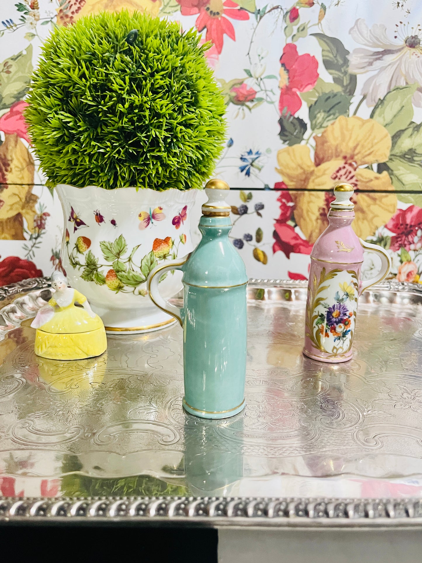 Tiffany Blue French Orlik Perfume Bottle, Hand Painted, Gilt Detail