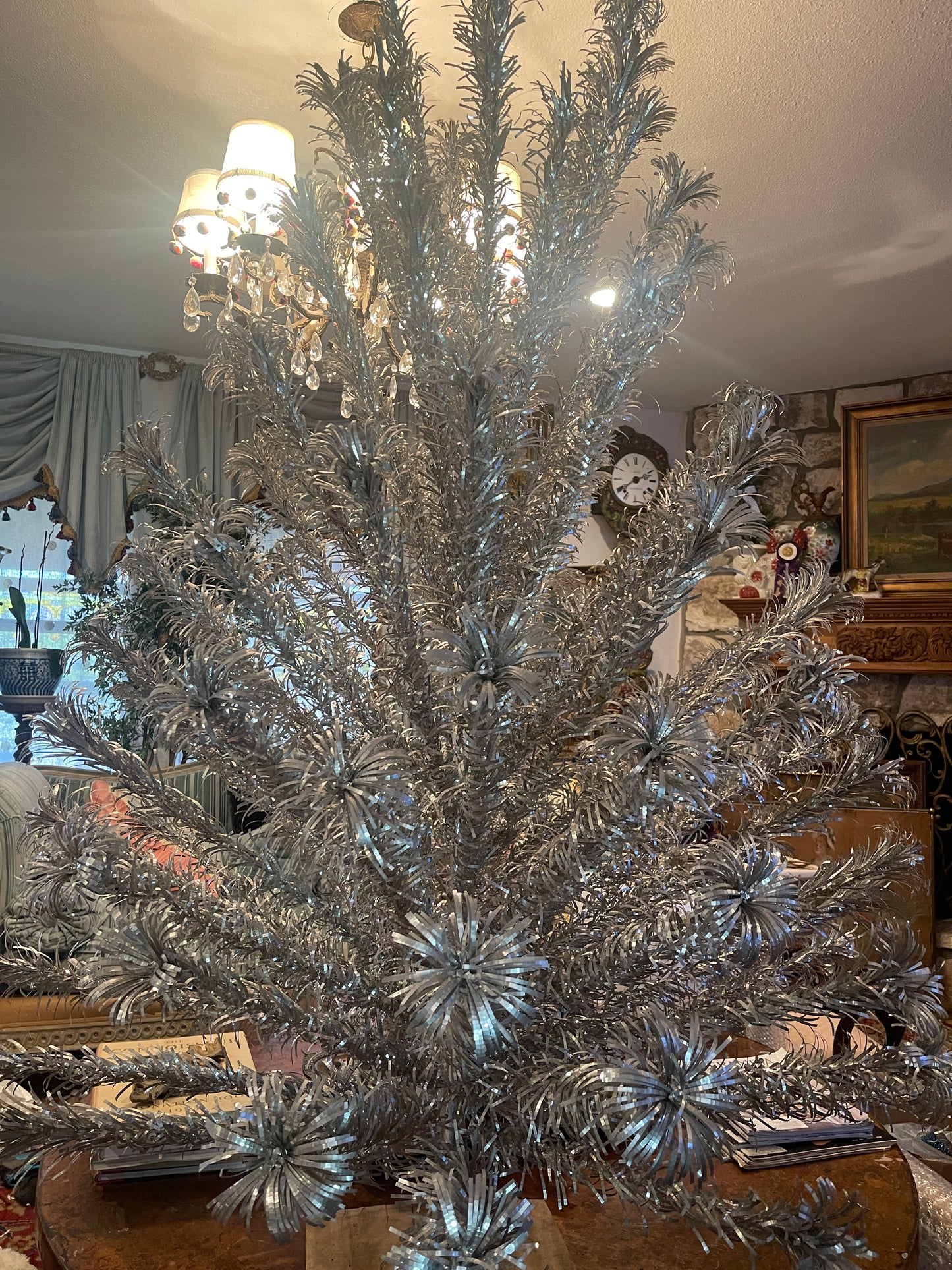 Vintage Silver Pom-Pom Tinsel Tree — Mid-Century Christmas Magic from Round Top, Texas
