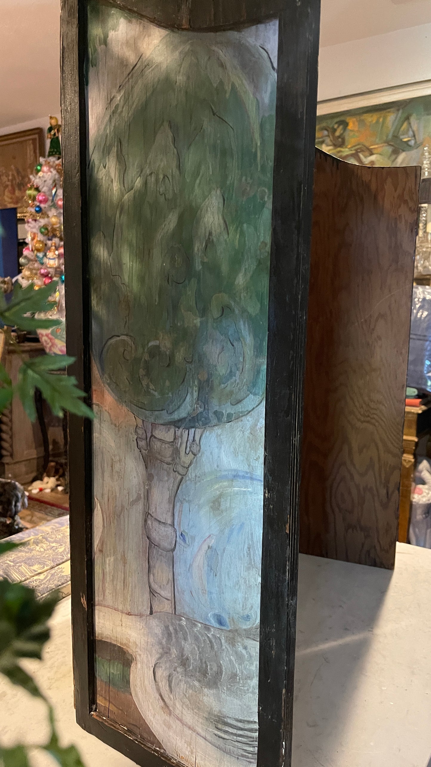 Early 20th Century Hand-Painted Storybook Fireplace Screen with Girl & Geese