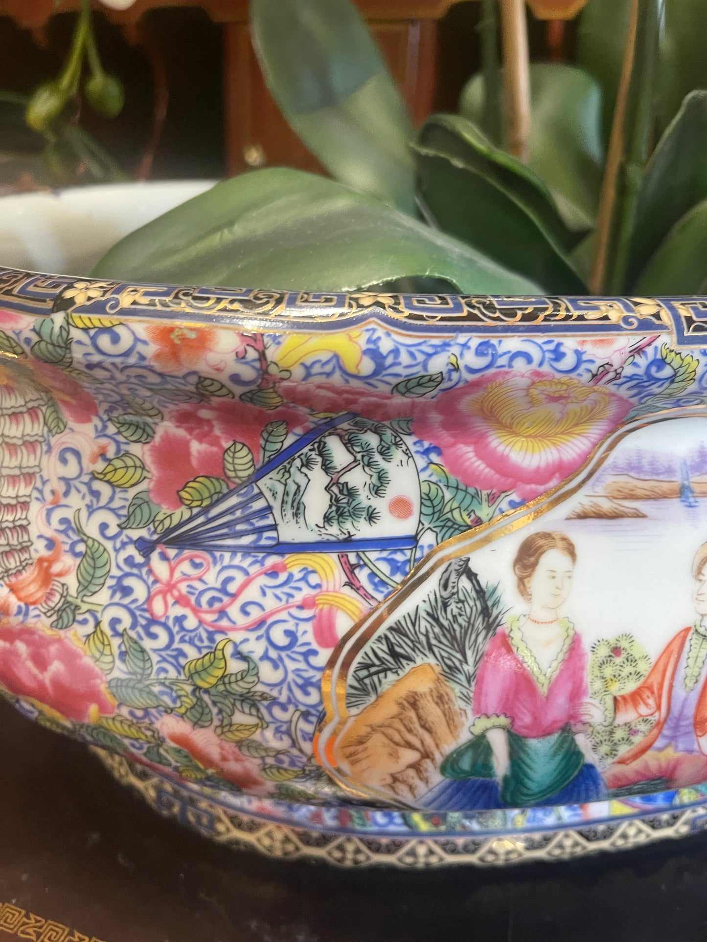 Vintage French Courting Scene Footbath, Vibrant Chinoiserie Detail