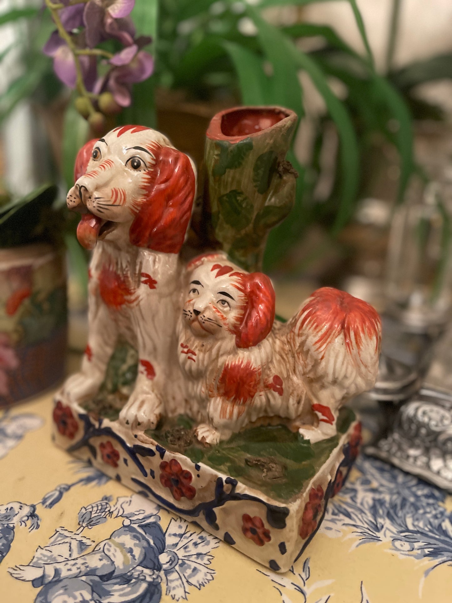 Large Staffordshire Style Dogs Spill Vase