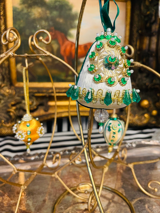 Green and Gold Push Pin Christmas Ornaments, Set of 3