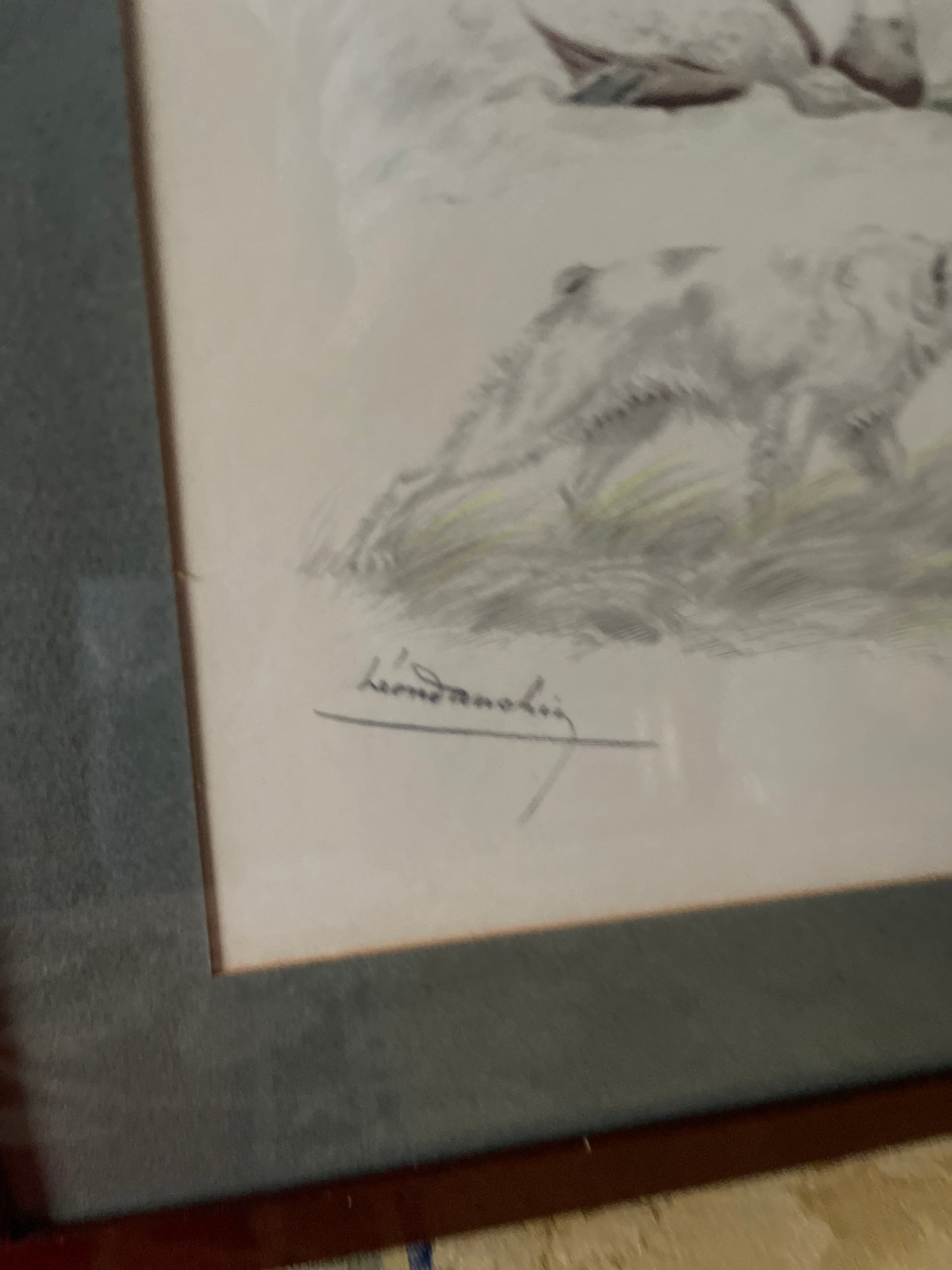 Lovely Léon Danchin (1887-1938) "Irish Setters Hunting" Etching, Hand Colored and Signed