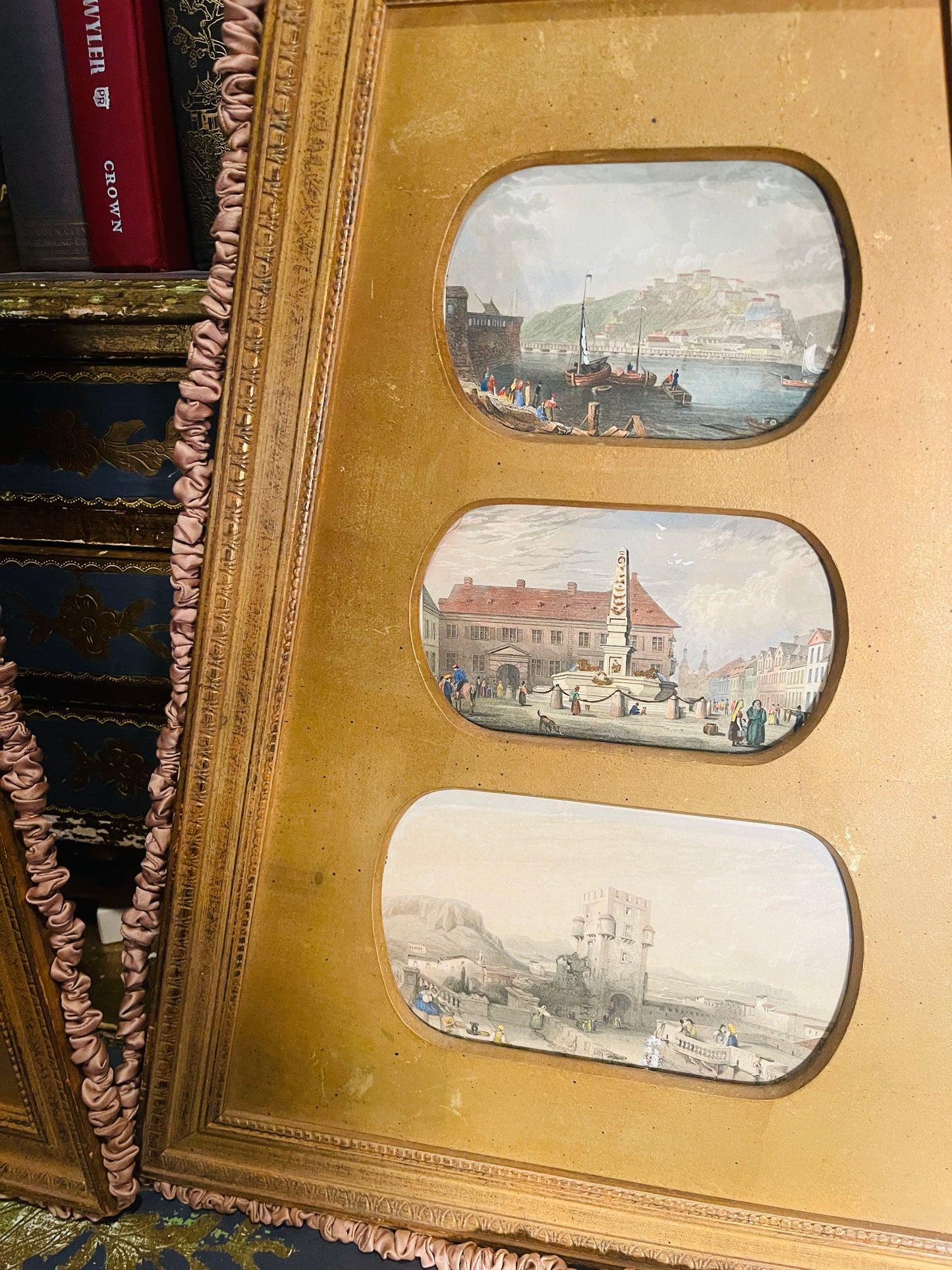 Vintage Italian Gilt Framed Coastal Art – Mediterranean Coastal Scenes