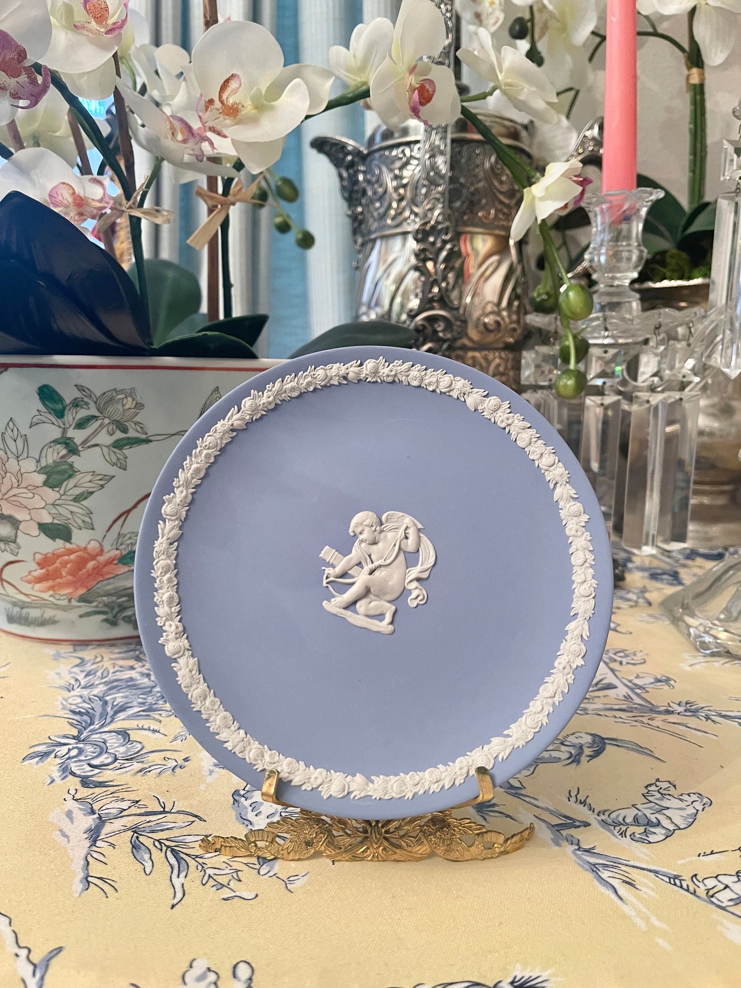 Vintage Wedgwood Cherub Plate, White in Blue
