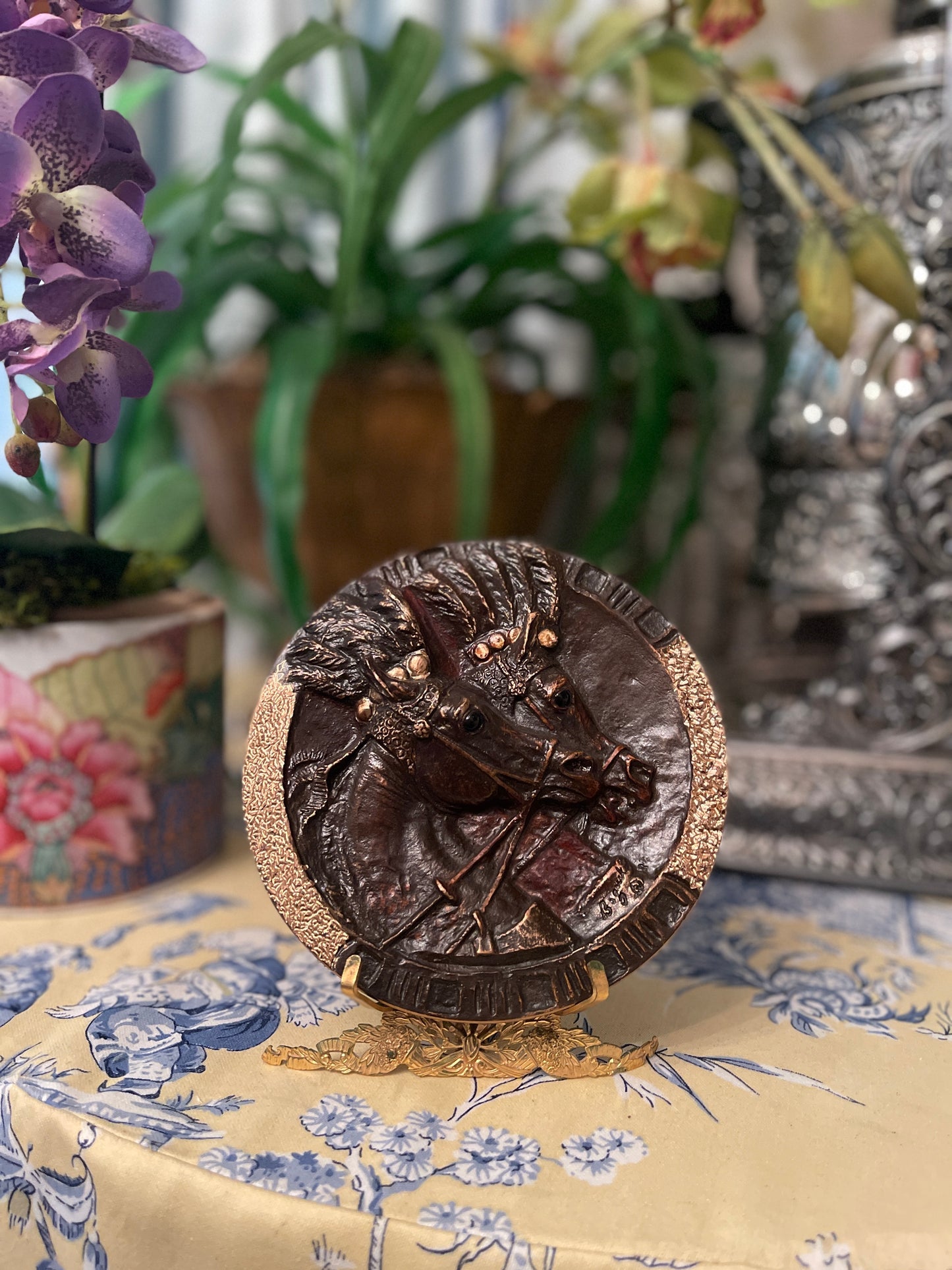 Bronze Arabian Horse Plaque by Edwin Bogucki, Artist Signed