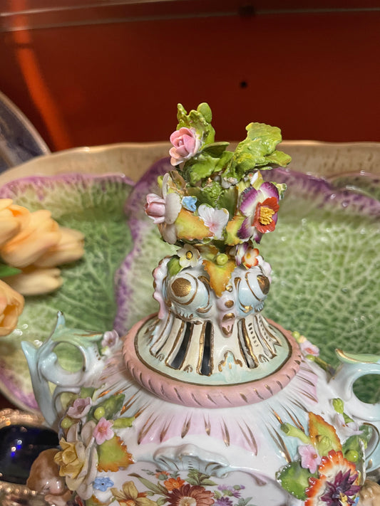 Antique Meissen Potpourri Urn with Cherubs | Floral Scene| German Porcelain | 12”