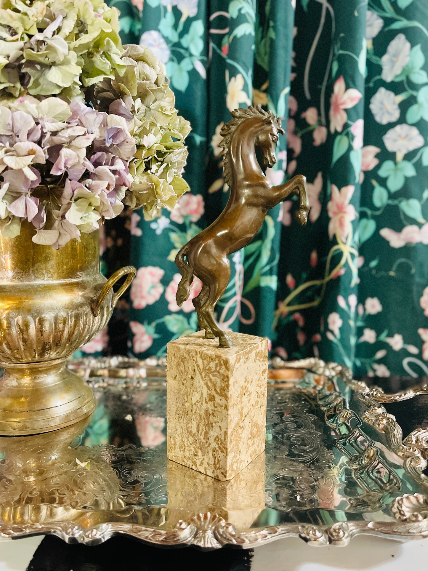 Bronze Horse on Marble Statuette