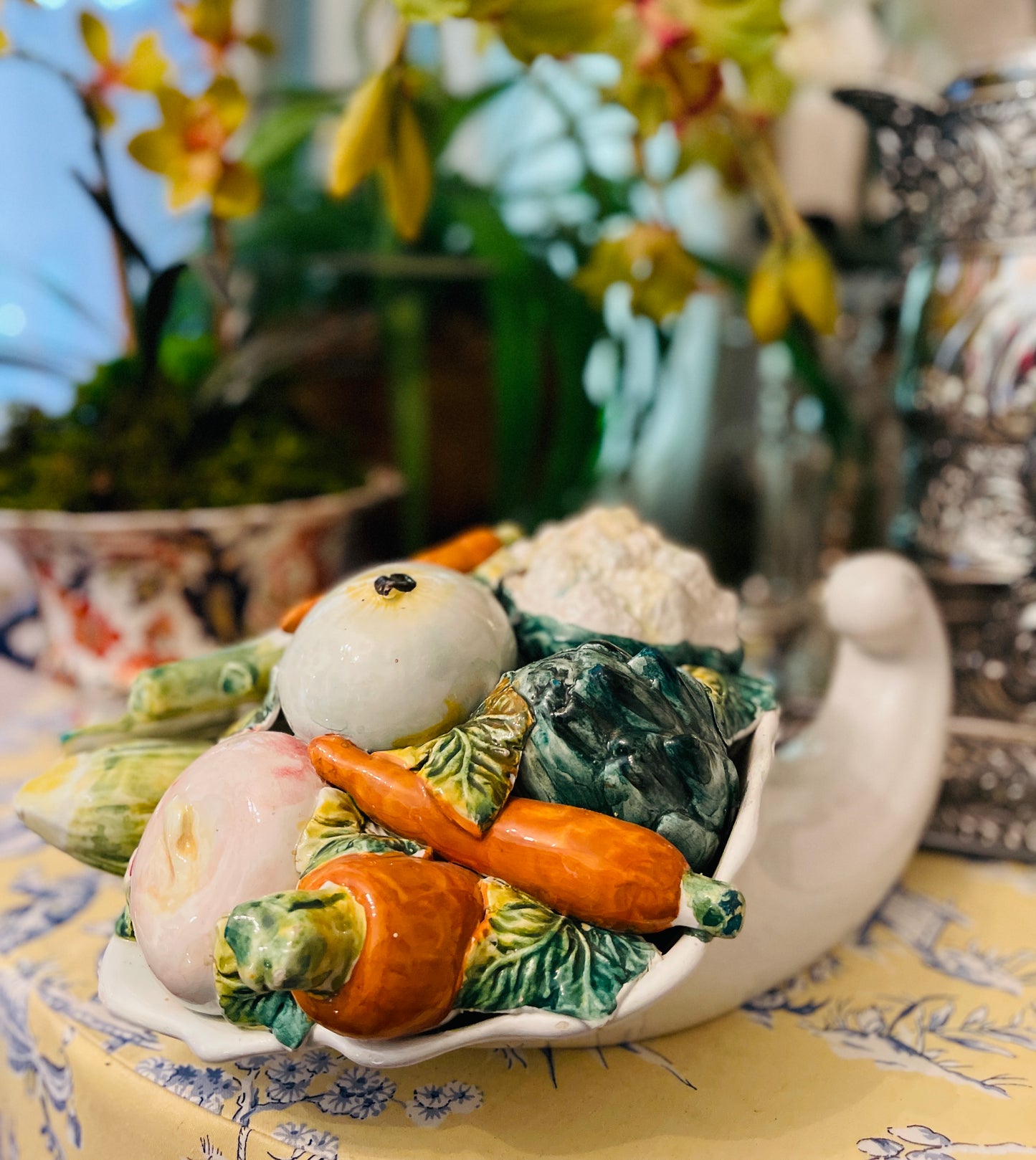 Vintage Italian Cornucopia, Hand Painted Porcelain