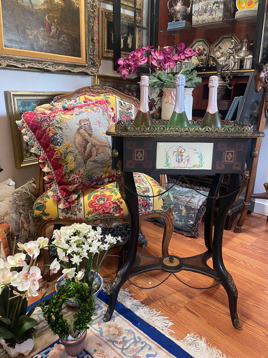 Antique Neoclassical Jardiniere Planter Table with Ormolu Detail and Painted Porcelain, Napoleon III, French Antique, Bronze, Estate Decor