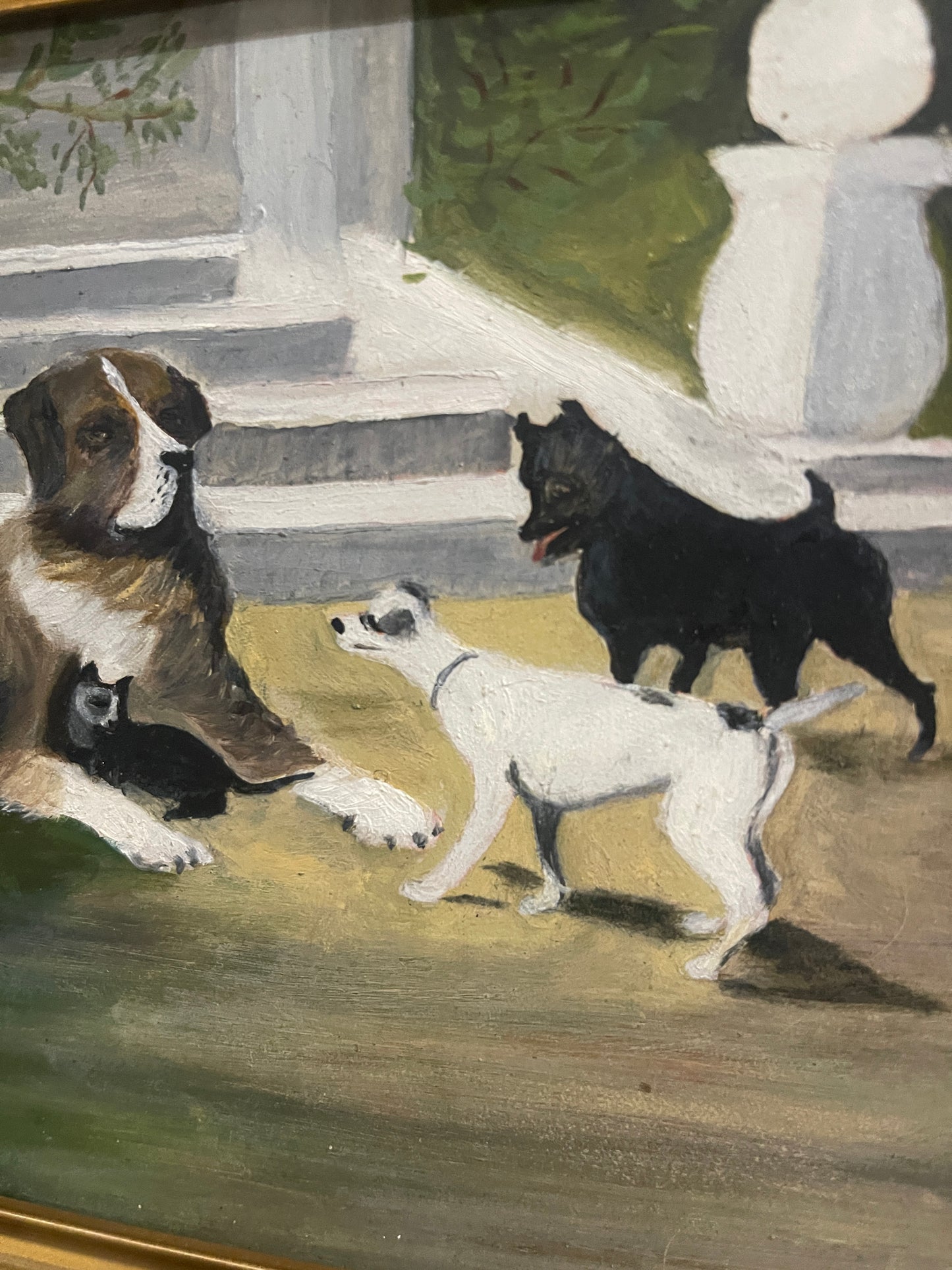 Original Painting Homage of Omer Coppens’ 1901 Chiens Et Chat