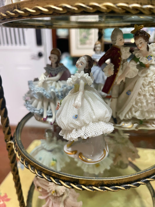 German Porcelain Dresden-Style Lace Dancer Figurine | Vintage European Porcelain