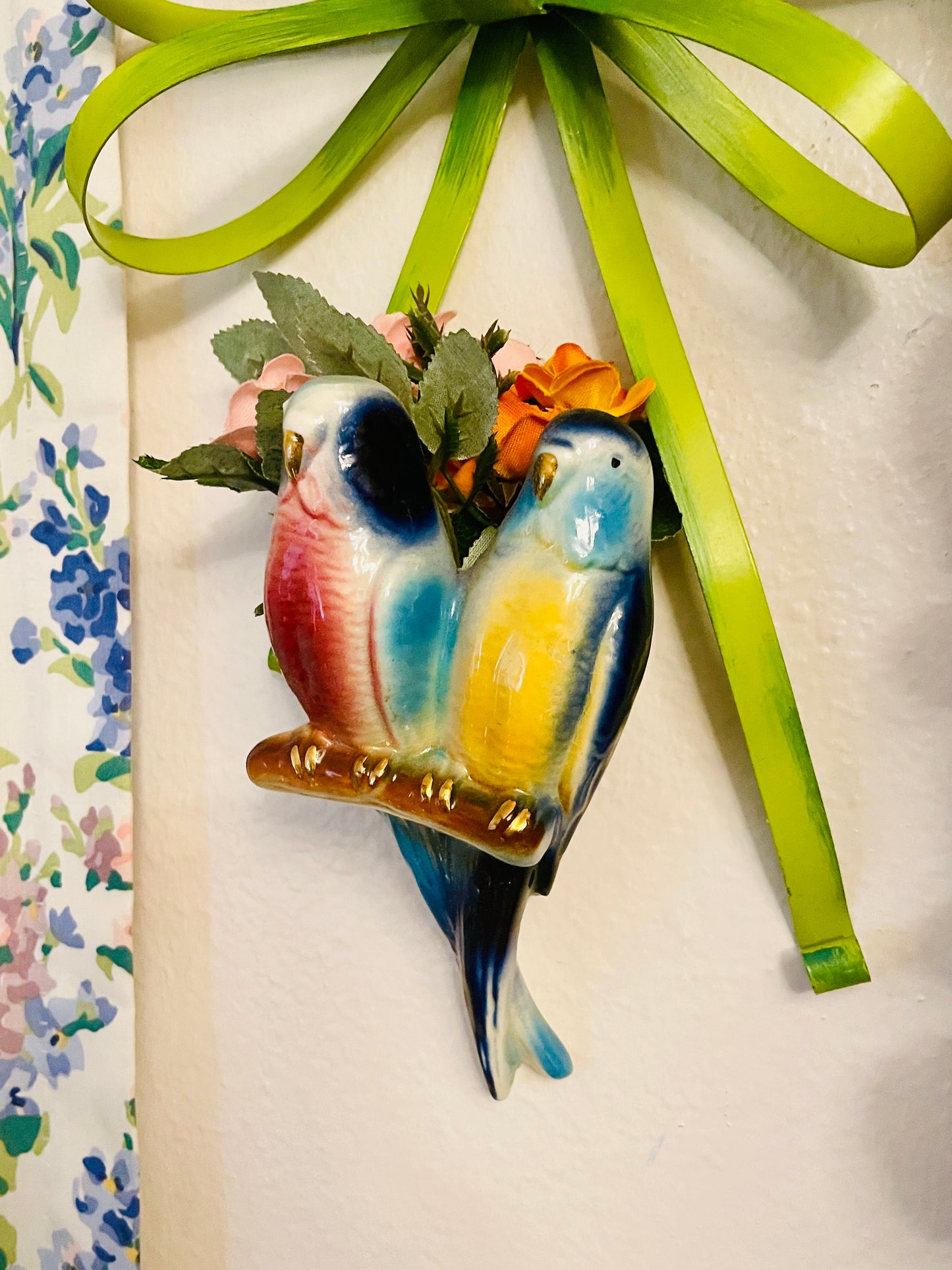 Vintage Colorful Budgie/Parakeet Wall Pocket