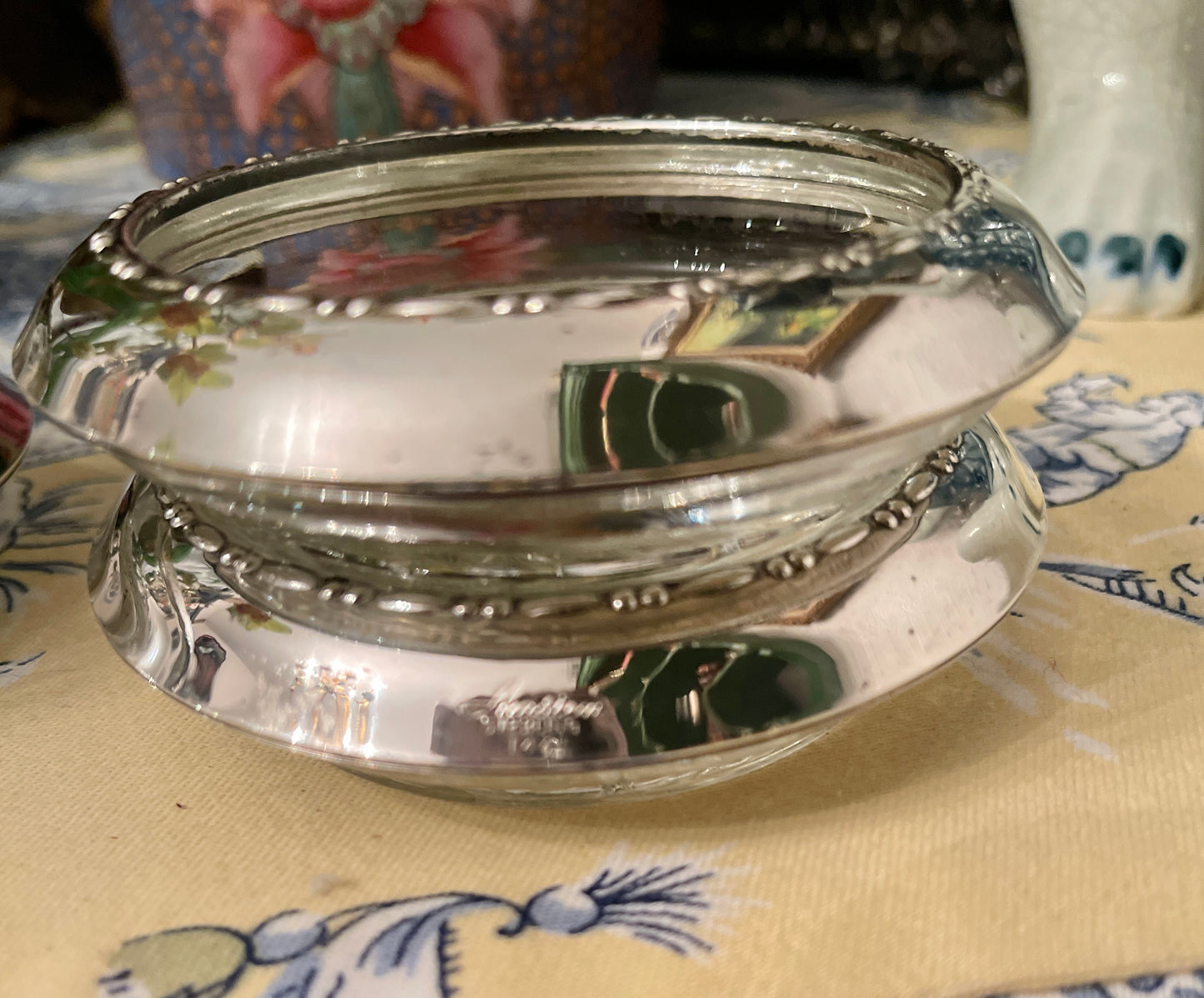 Vintage Sterling Silver and Crystal Georgian Bead by Amston Coaster Set, Set of Six, Southern Estate Decor