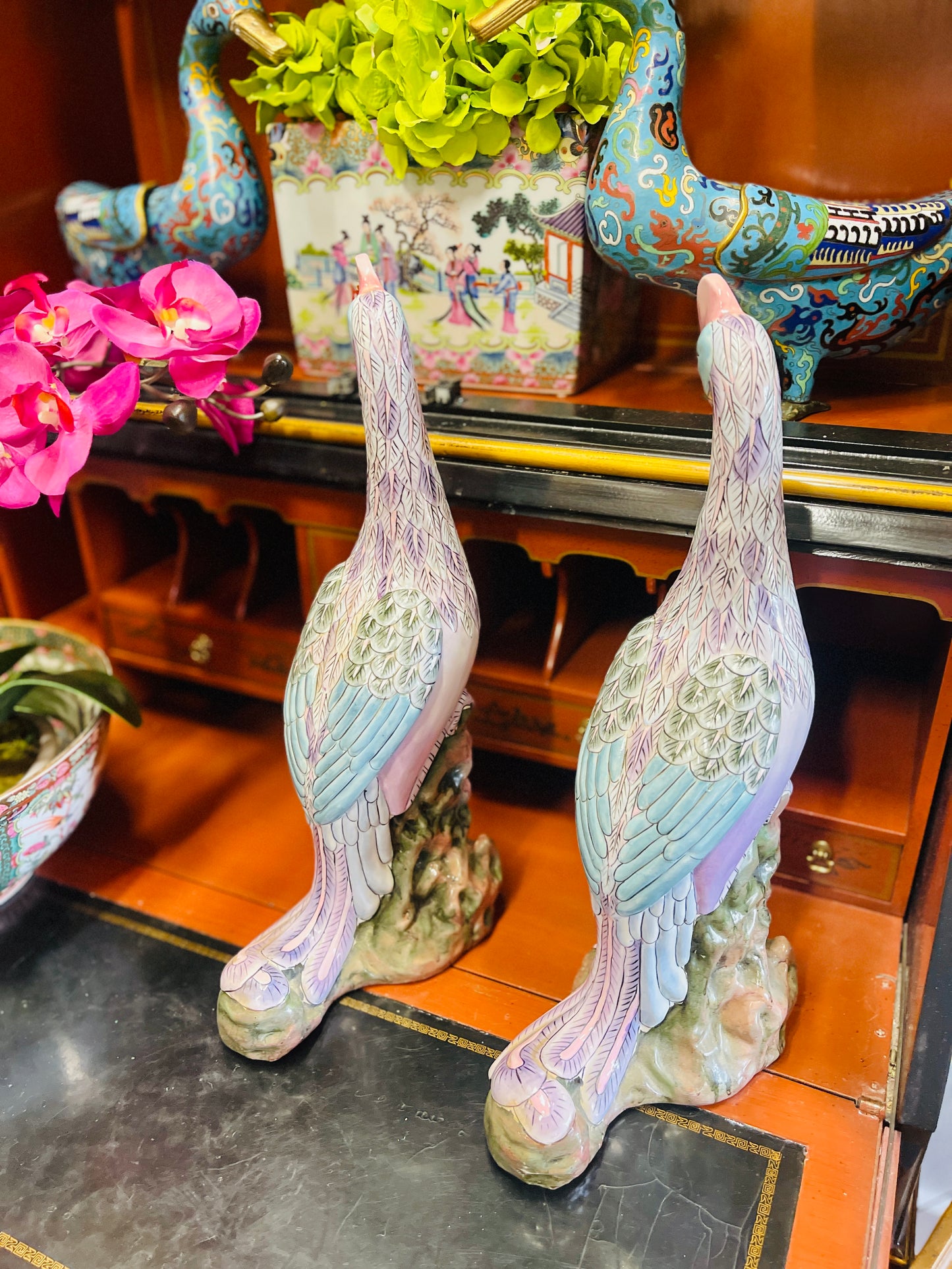 Vintage Chinoiserie Porcelain 18” Chinese
Phoenix Statues- Pair