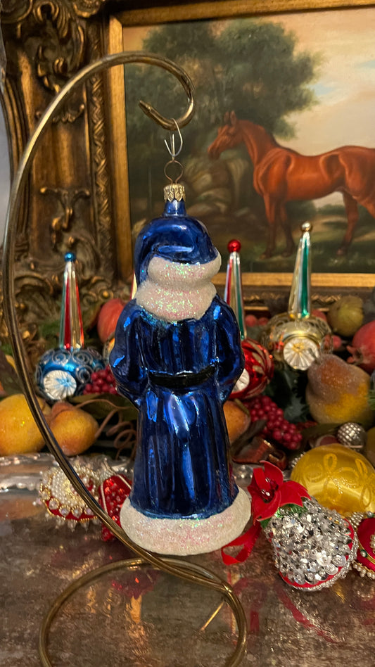 Vintage Christopher Radko “Sapphire Santa” Glass Ornament | Blue Santa with Christmas Tree