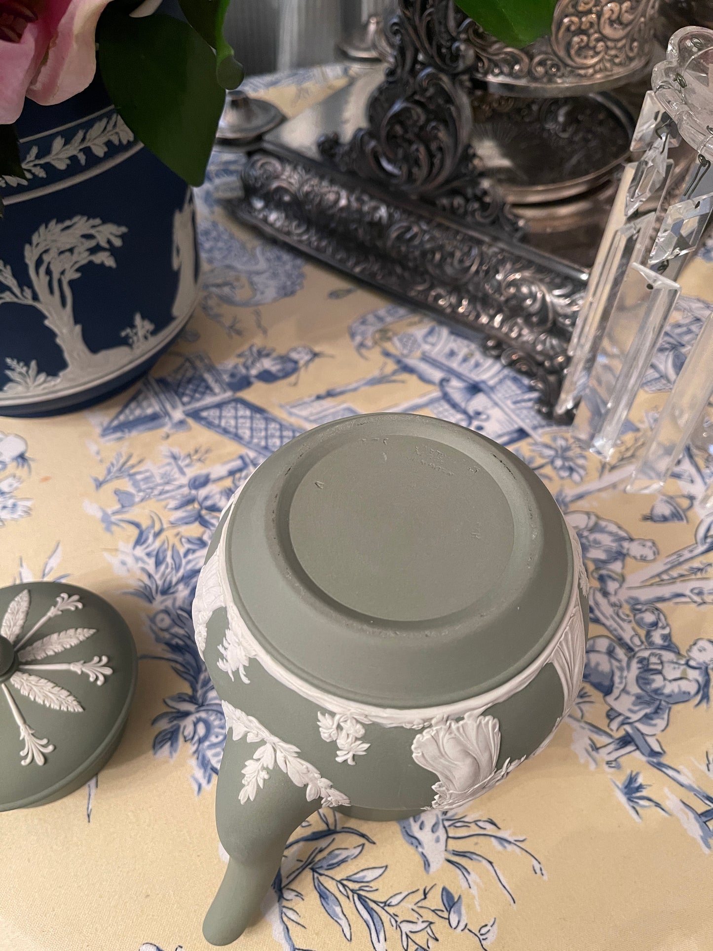 Wedgwood Cream on Sage Jasperware Coffee Pot with Lid, Vintage