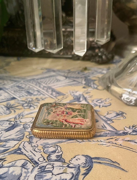 Vintage Petit Point Powder Compact, c. 1930s, Estate Vanity Decor
